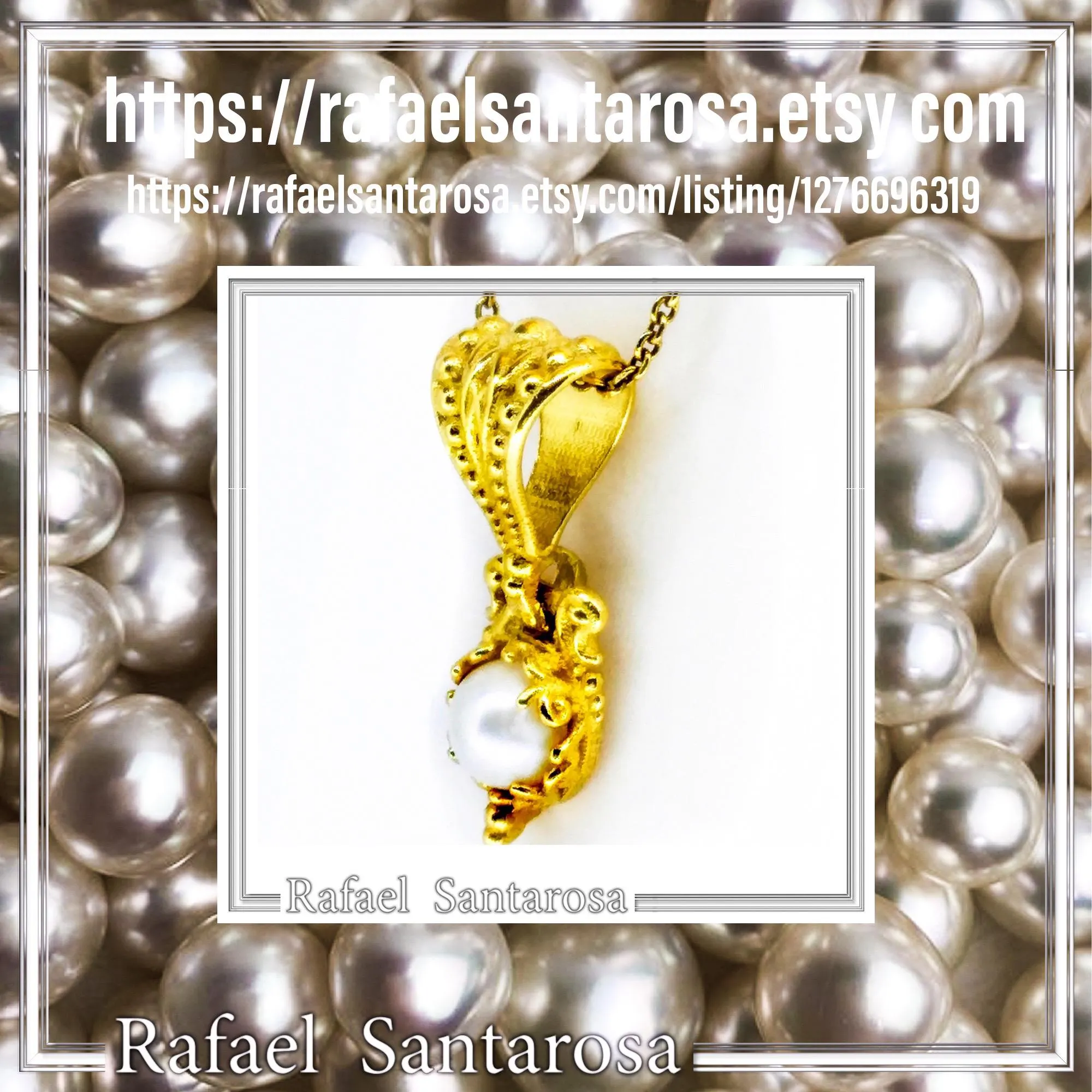 Natural Pearl Necklace: Byzantine Filigree 18K Gold-Filled Pendant — additional product image 10 from Rafael Santarosa Fine Jewelry