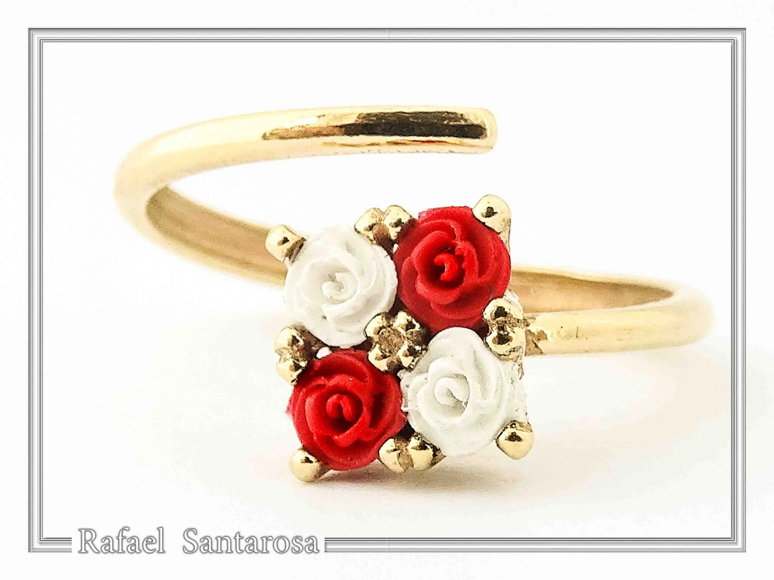 Alabaster Gems Rose Flower shaped Adjustable Ring: Sterling Silver 18K Gold-Filled, Floral Jewelry — additional product image 4 from Rafael Santarosa Fine Jewelry