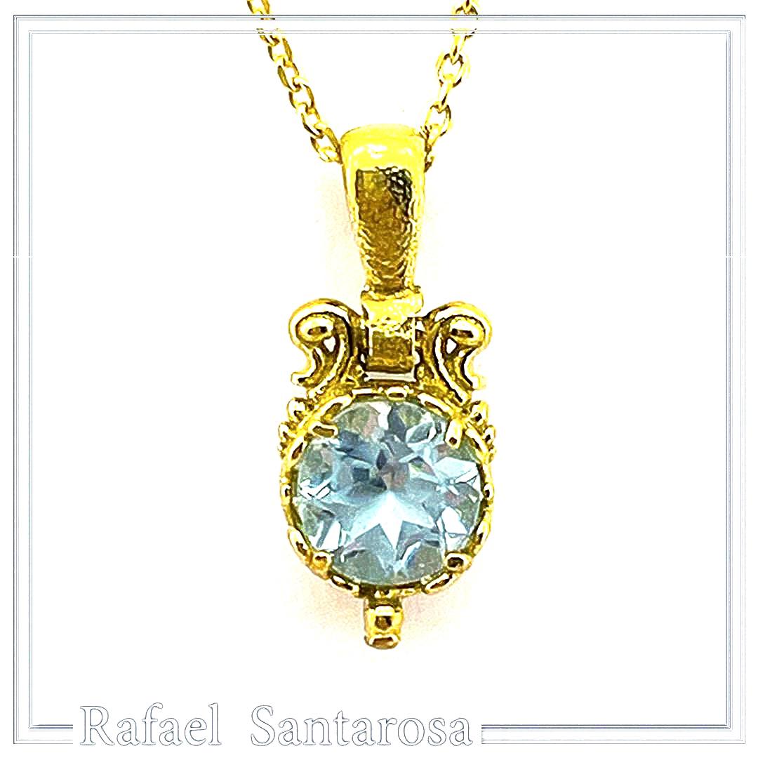 Natural Topaz Filigree Charm Necklace: 18K Gold-Filled Sterling Silver Delicate Tiny Pendant — additional product image 5 from Rafael Santarosa Fine Jewelry