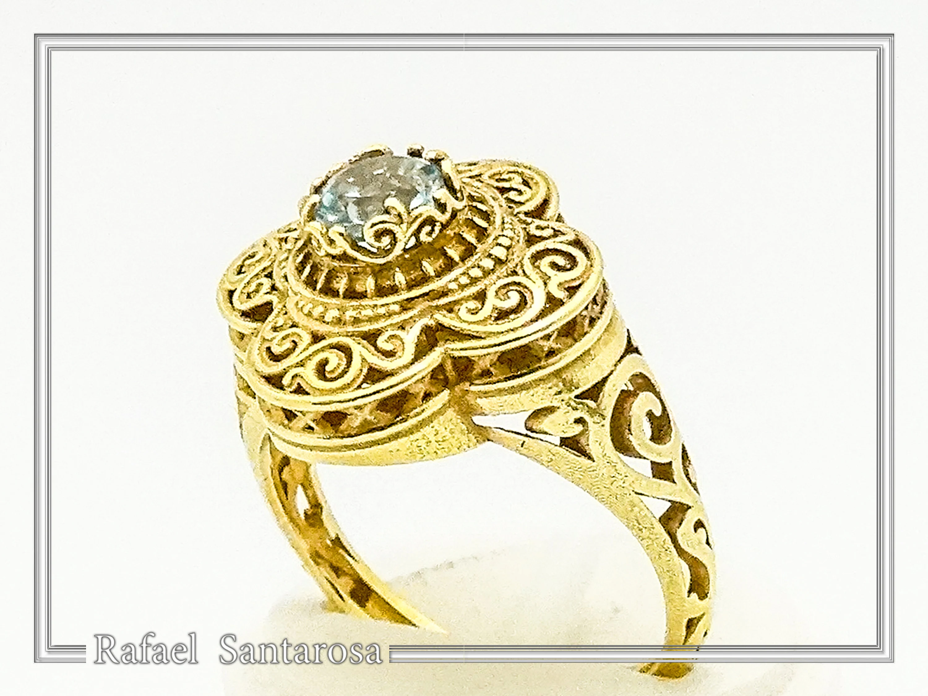 Genuine Gemstone Statement Byzantine Cross Ring: 18k Solid Gold Handmade Filigree Religious Handmade Jewelry — additional product image 4 from Rafael Santarosa Fine Jewelry