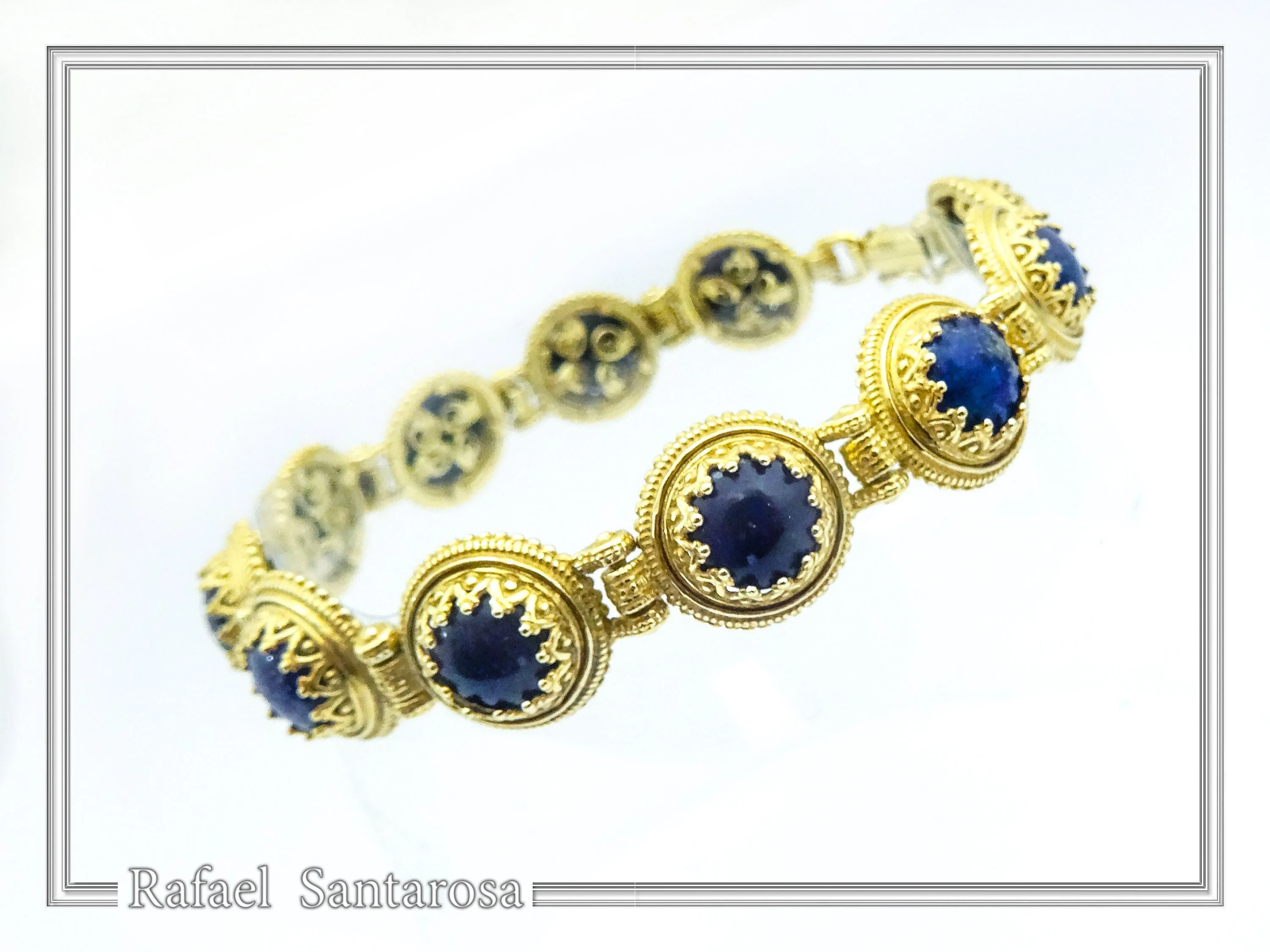 Genuine Lapis Lazuli Filigree Byzantine Beaded Bracelet: Gold-Filled Sterling Silver Handmade Jewelry — additional product image 3 from Rafael Santarosa Fine Jewelry