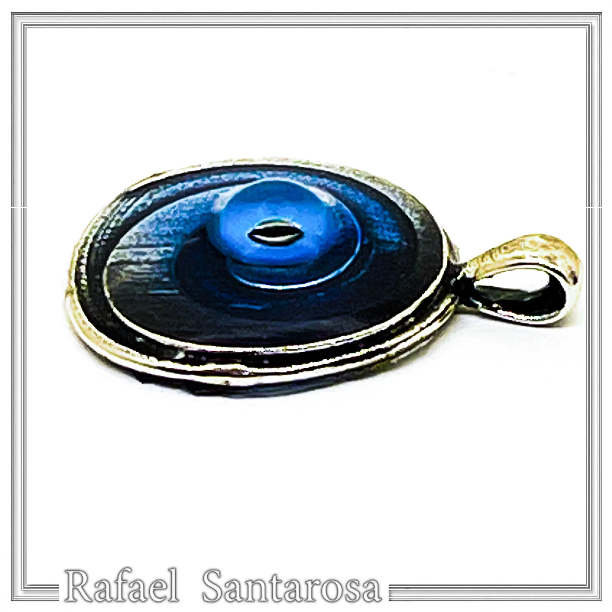 Evil Eye Spiral Talisman Necklace: Sky Blue Transparent Enamel on Oxidised Sterling Silver — additional product image 3 from Rafael Santarosa Fine Jewelry