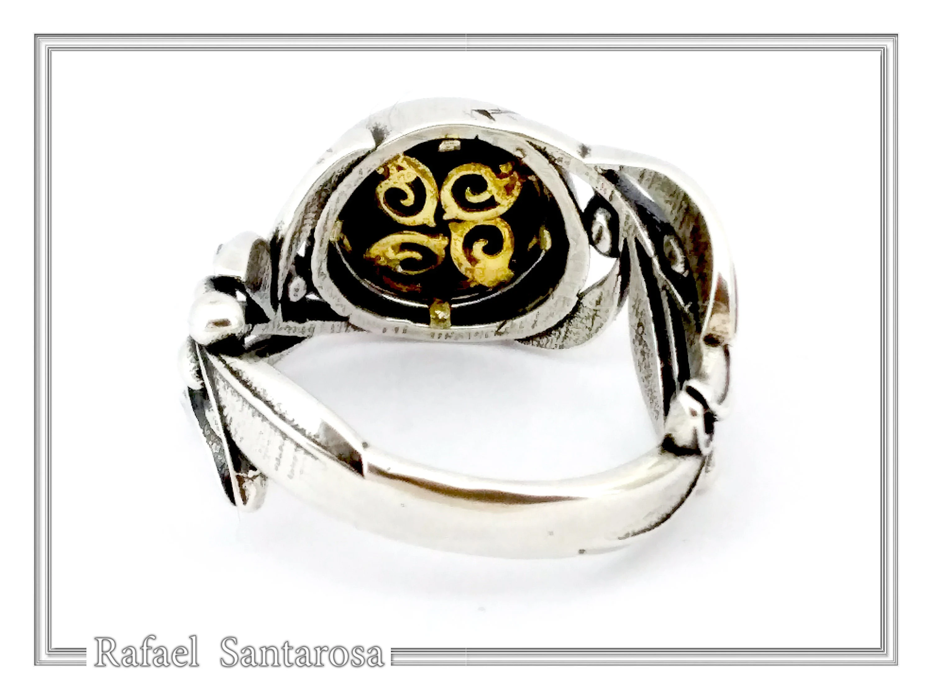Natural Lapis or Pearl Floral Olive Branch Ring: Oxidized Sterling Silver Gold Filled Filigree — additional product image 9 from Rafael Santarosa Fine Jewelry