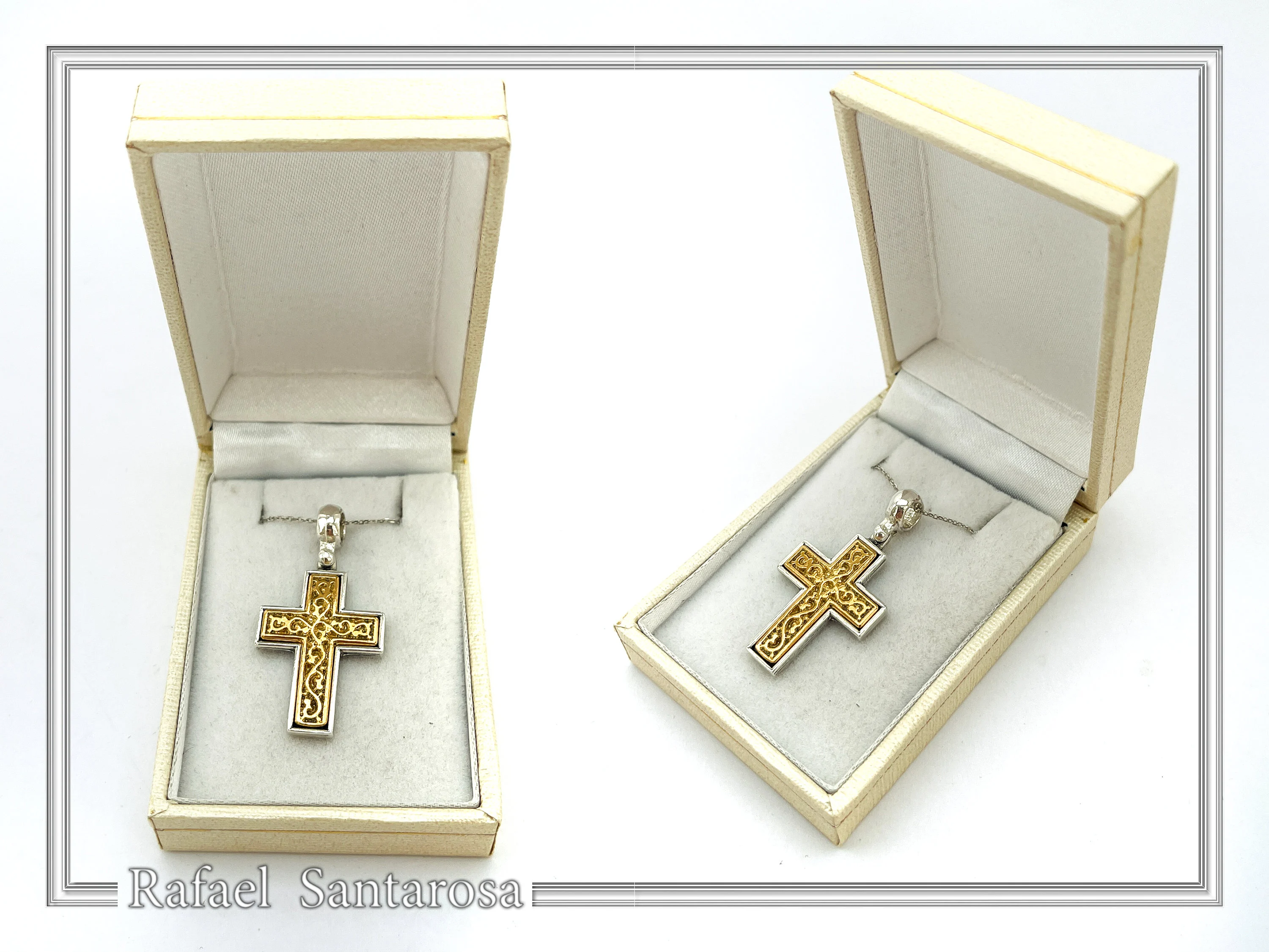 Byzantine Cross Pendant Religious Orthodox Necklace: Sterling Silver oxidised and 18k Gold Filled — additional product image 10 from Rafael Santarosa Fine Jewelry