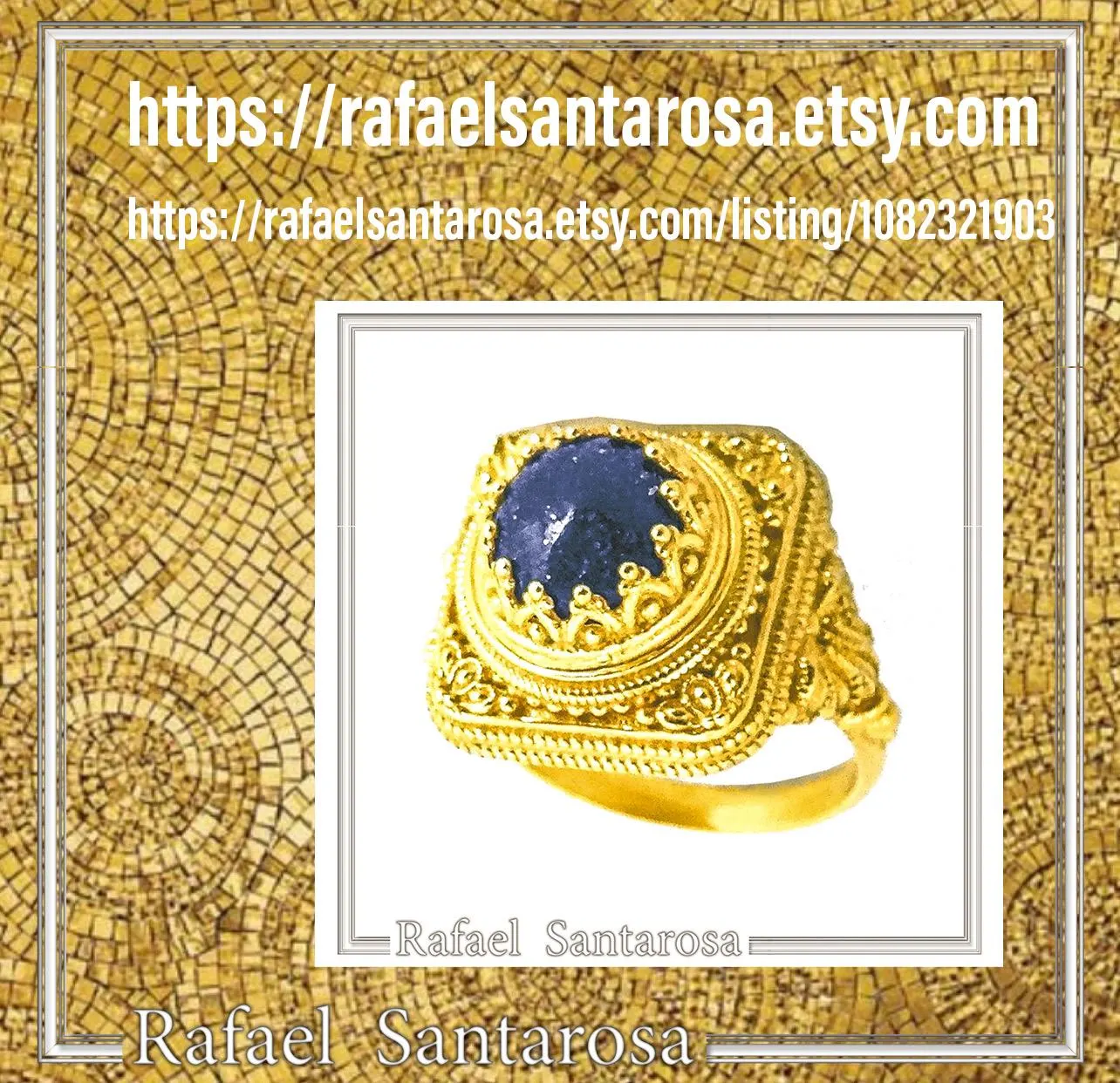 Byzantine Handcrafted Natural Lapis Lazuli Sterling Silver Ring: 18k Gold Filled — additional product image 10 from Rafael Santarosa Fine Jewelry