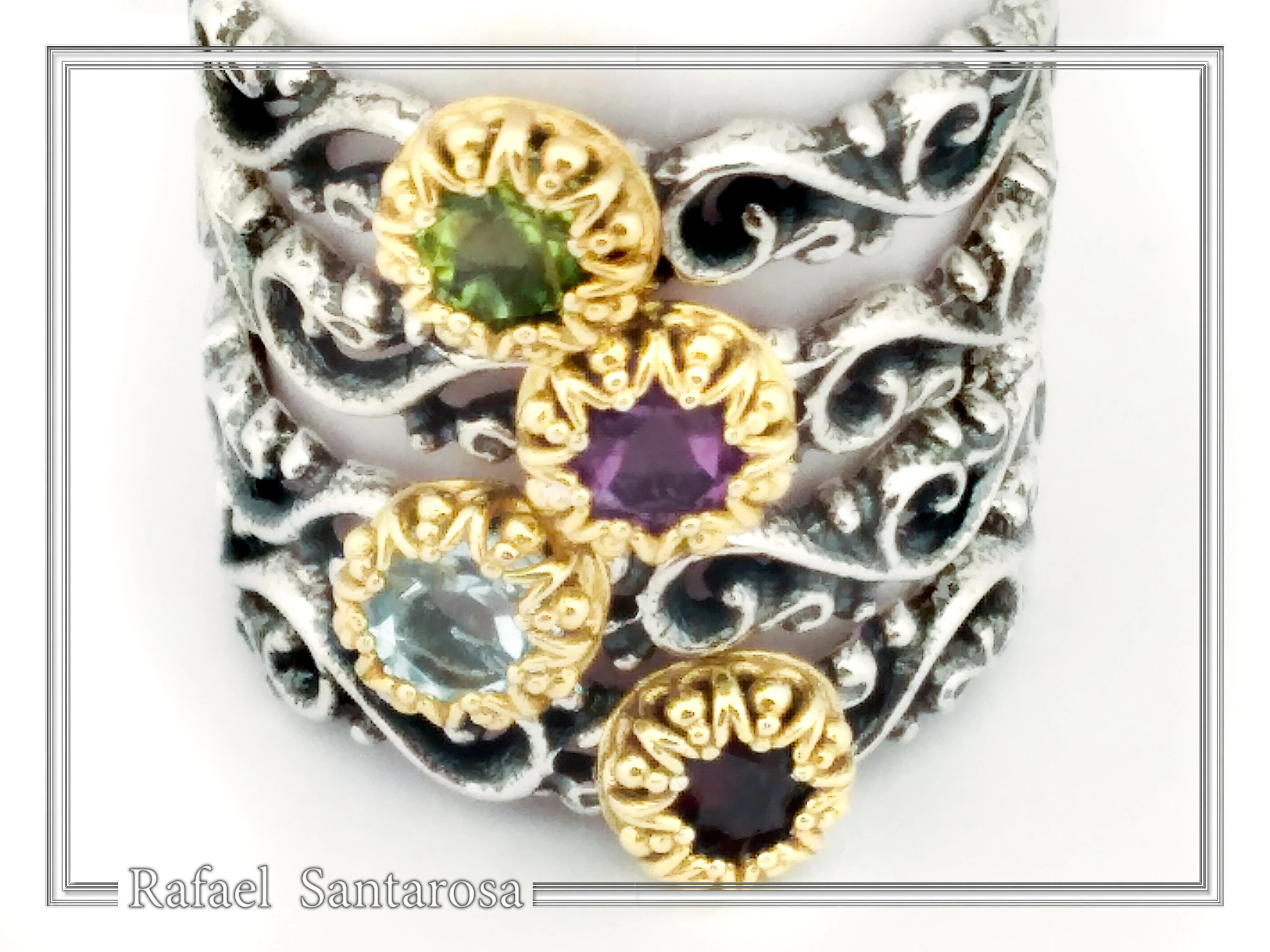 Genuine Gemstones Stacking Ring: Oxidized Sterling Silver & Gold-Filled Bezel — additional product image 2 from Rafael Santarosa Fine Jewelry