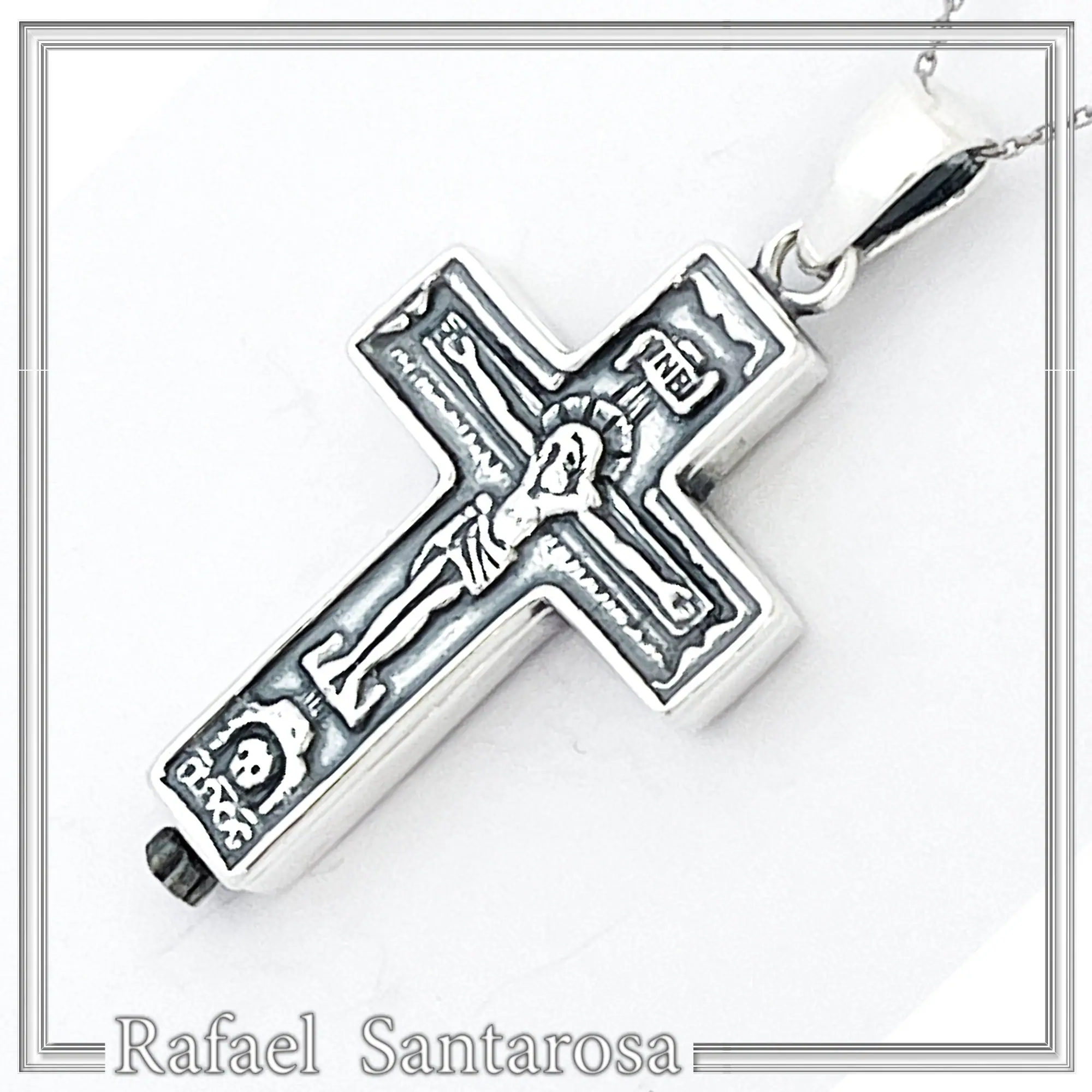 Byzantine Relic Holder Reliquary Cross Pendant: Oxidized Sterling Silver Cross for Men — additional product image 3 from Rafael Santarosa Fine Jewelry