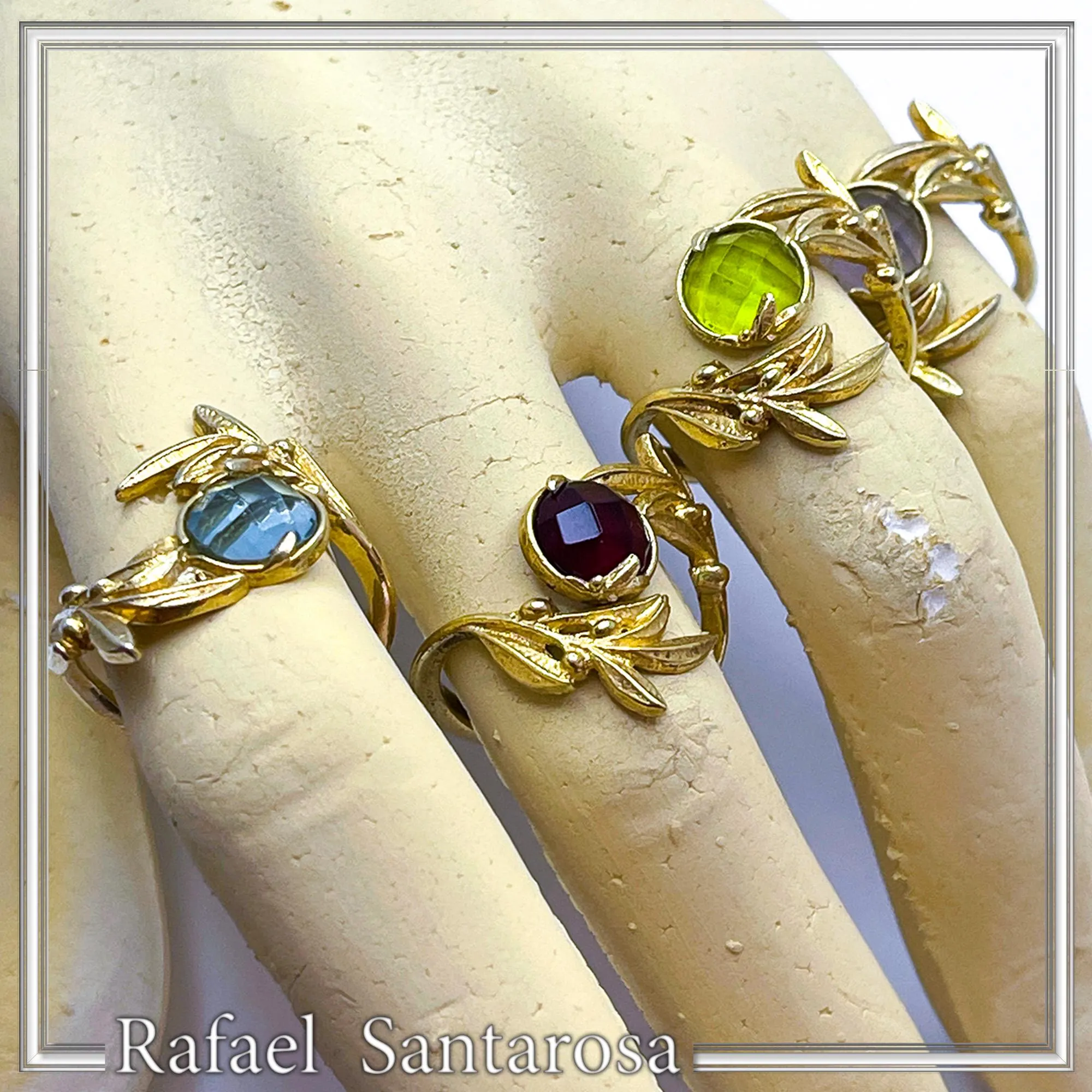 Floral Olive Leaf Ring: Adjustable Boho Birthstone Sterling Silver 18K gold filled Ring — additional product image 9 from Rafael Santarosa Fine Jewelry