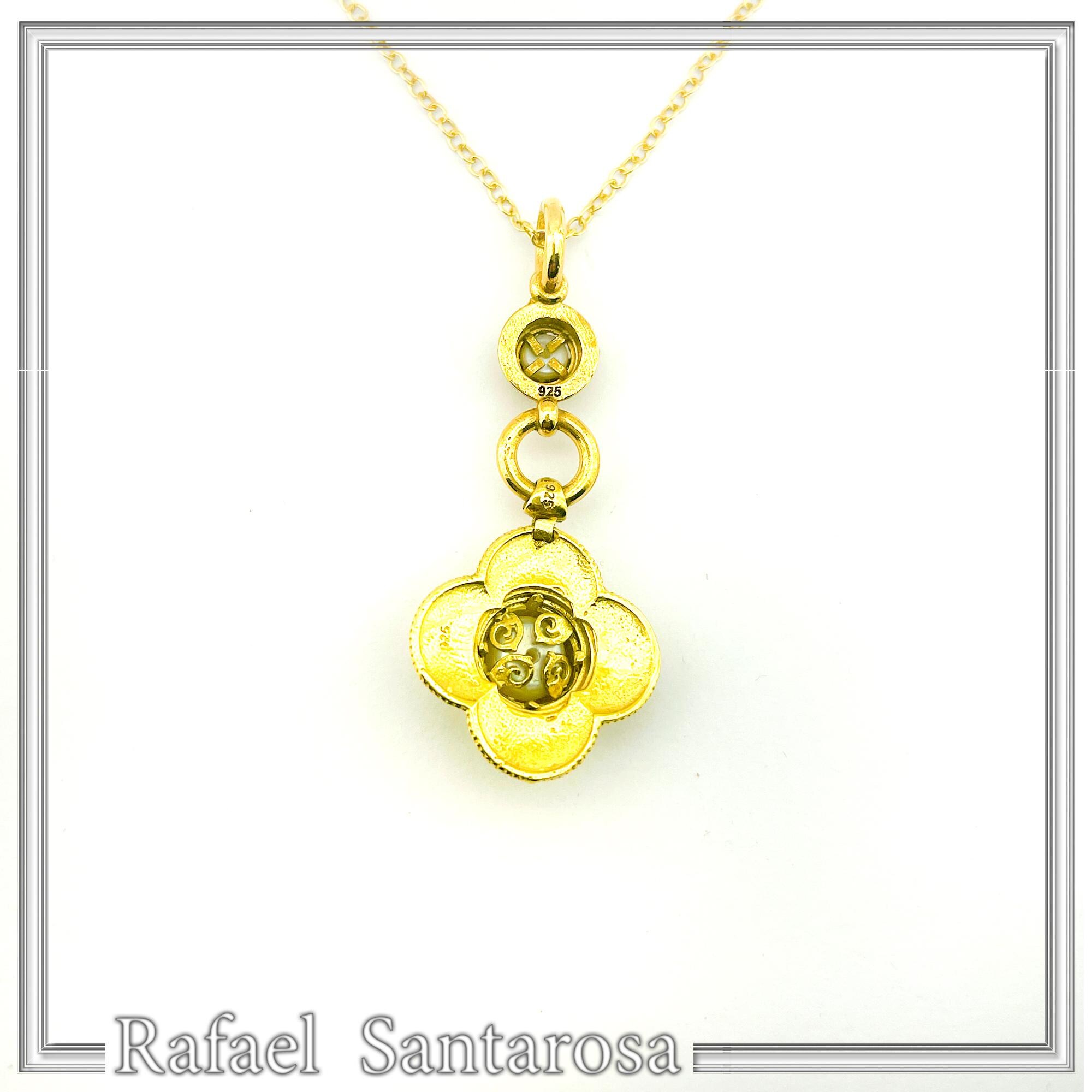 Natural Pearl Byzantine Cross Shape Dangle Pendant: 18K Gold-Filled Silver Filigree Greek Necklace — additional product image 9 from Rafael Santarosa Fine Jewelry