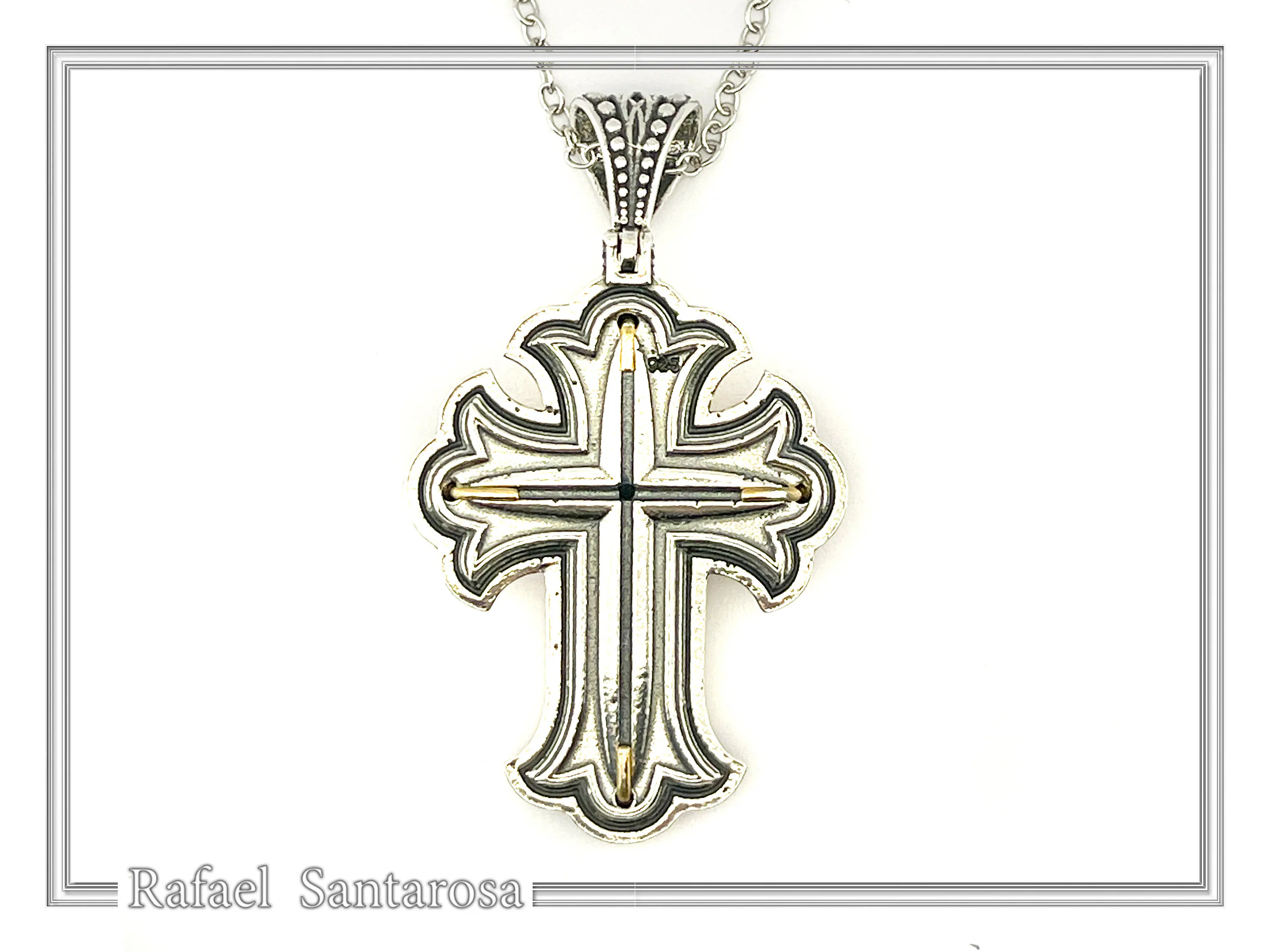 Natural Lapis Lazuli Imperial Byzantine Big Size Cross Necklace: Oxidized & 18K Gold Filled Silver — additional product image 8 from Rafael Santarosa Fine Jewelry