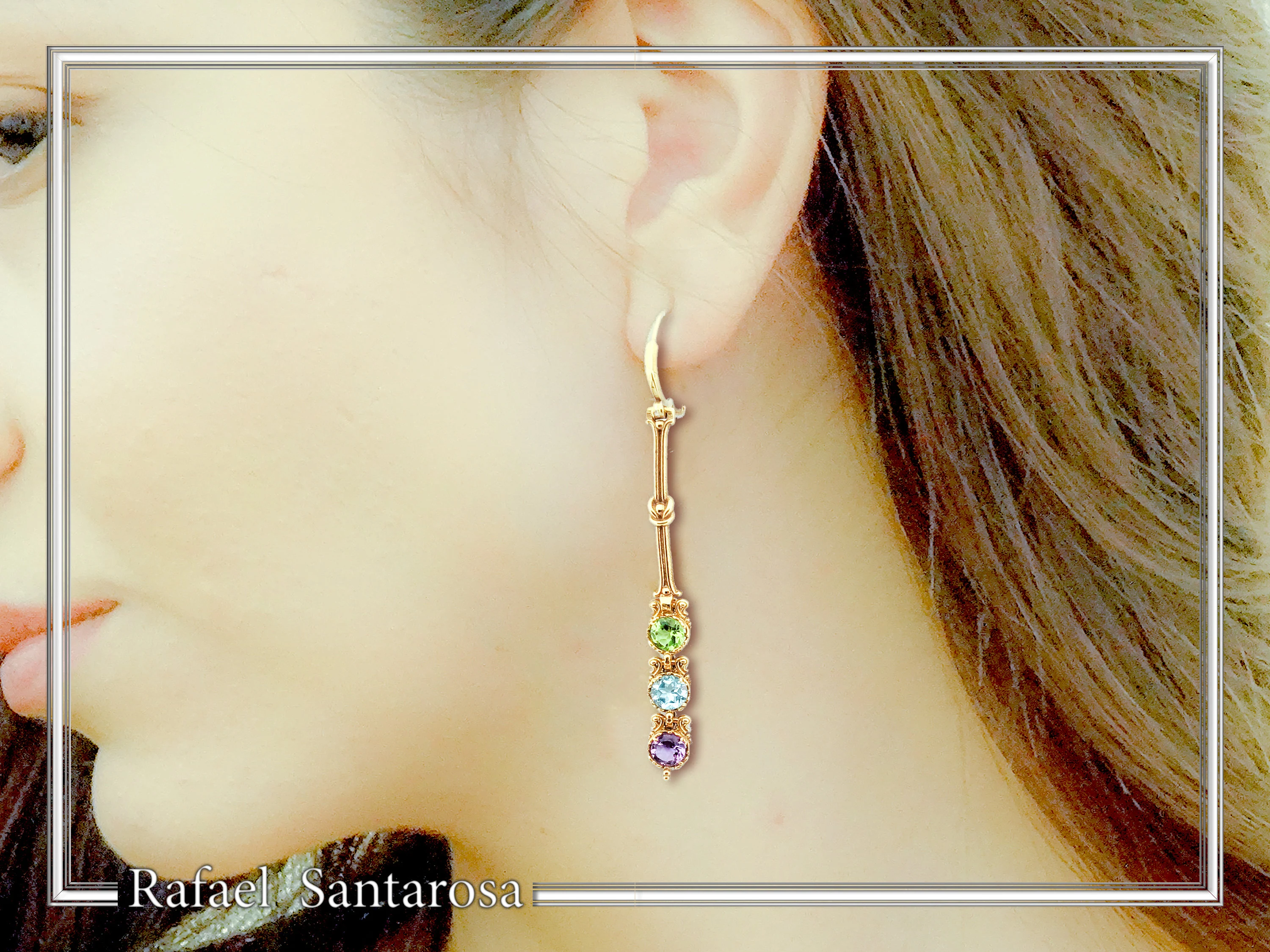 Topaz, Peridot, Amethyst Natural Gemstone Dangle Earrings: Gold Filled Sterling Silver — additional product image 3 from Rafael Santarosa Fine Jewelry