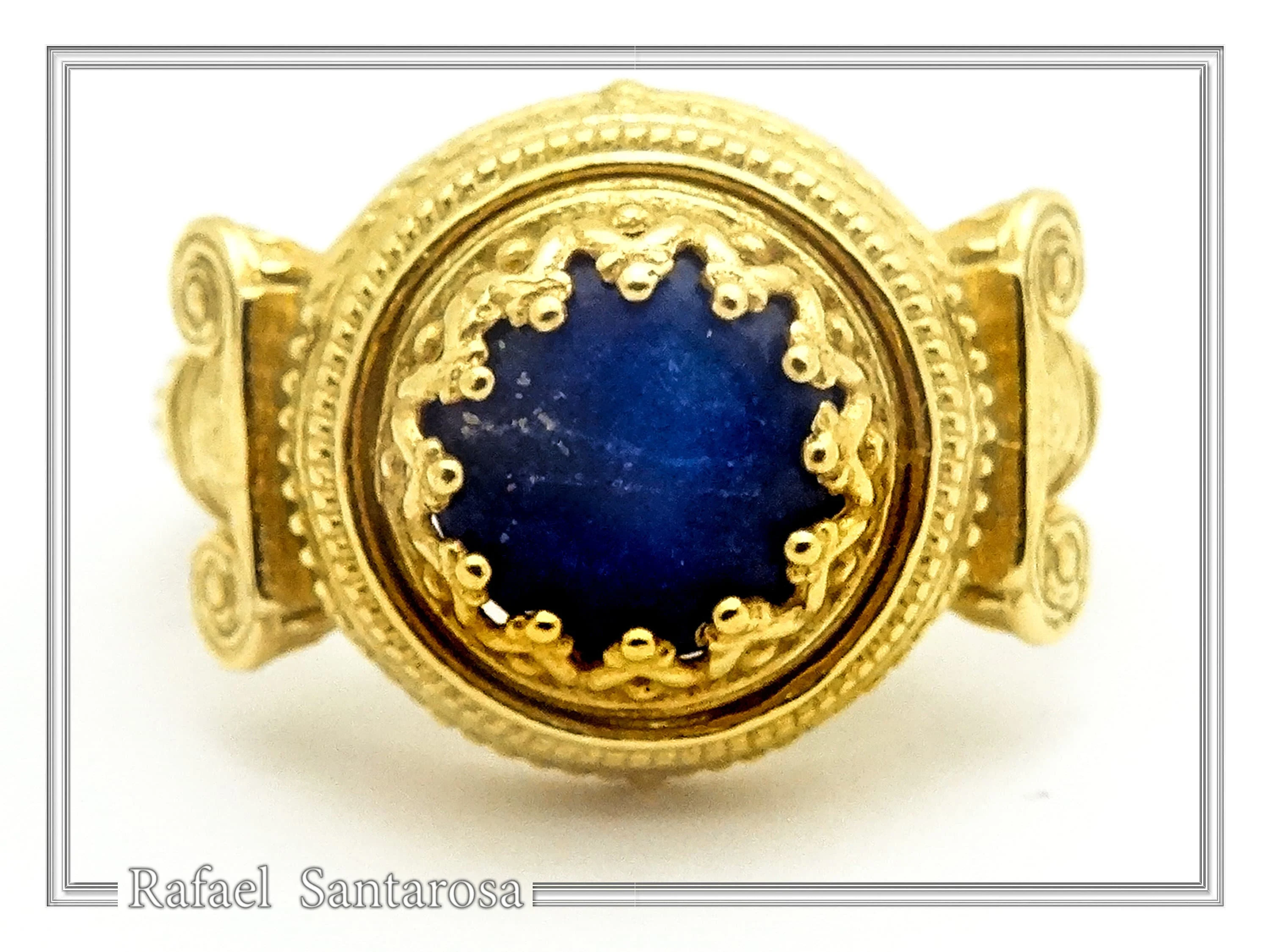Natural Lapis Lazuli Ancient Greek Ionic Column Design Sterling Silver 18K Gold-Filled Ring — additional product image 3 from Rafael Santarosa Fine Jewelry