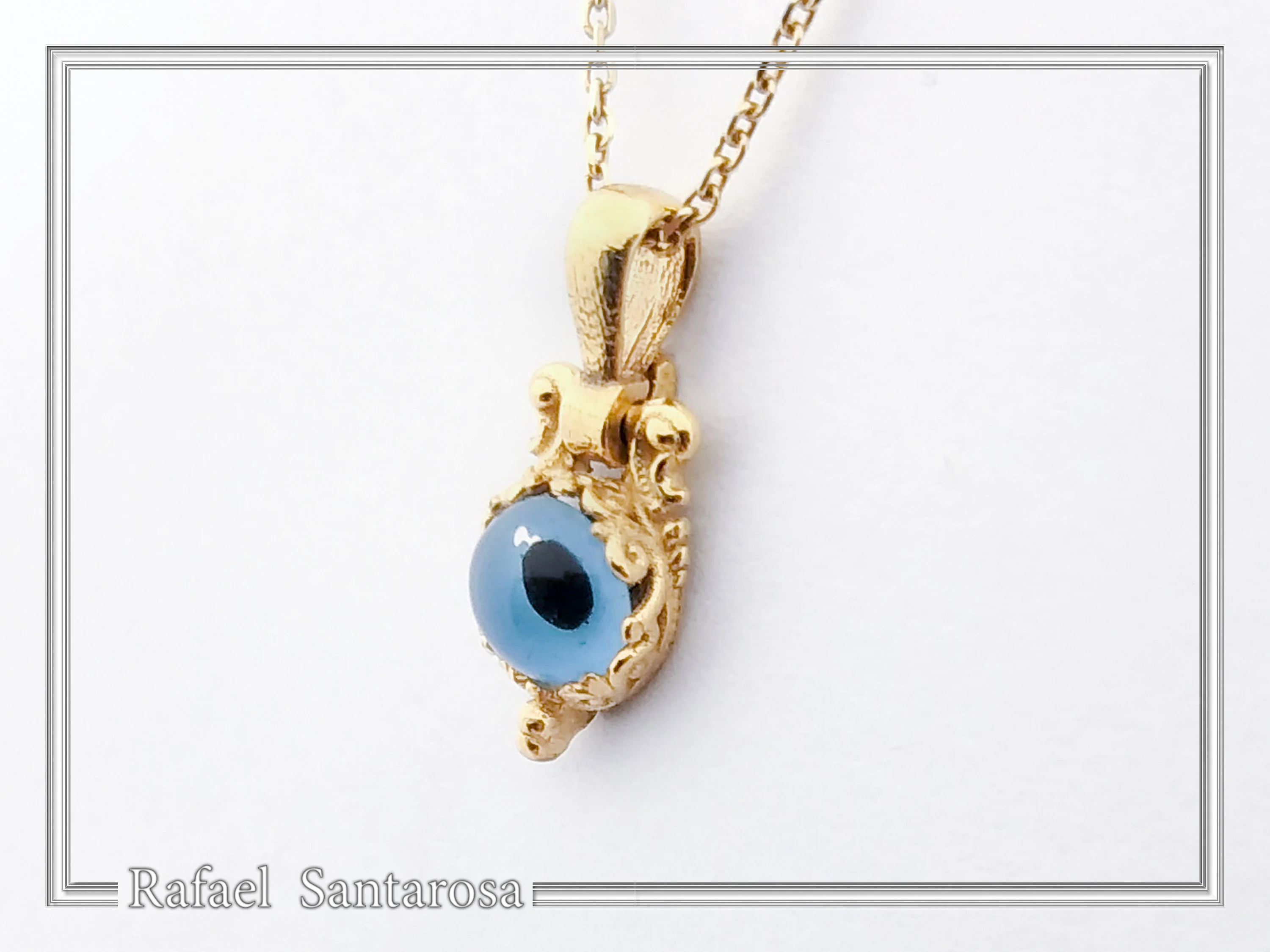 Evil Eye Necklace, Byzantine Filigree Talisman Against Evil: Sterling Silver 18K Gold Filled Charm — additional product image 5 from Rafael Santarosa Fine Jewelry