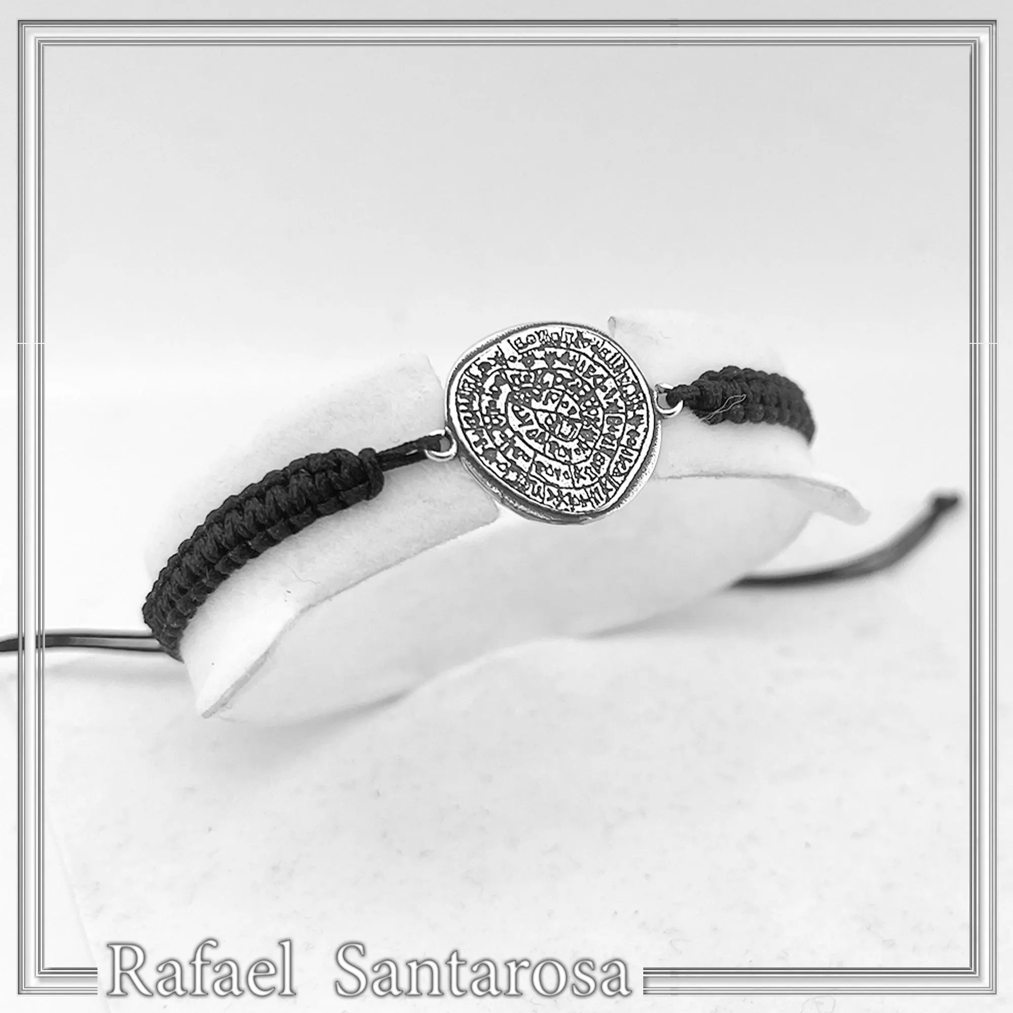 Oxidized Sterling Silver Phaistos Disc Charm Bracelet: Ancient Greek Calendar Museum Replica Macrame Bracelet — additional product image 4 from Rafael Santarosa Fine Jewelry