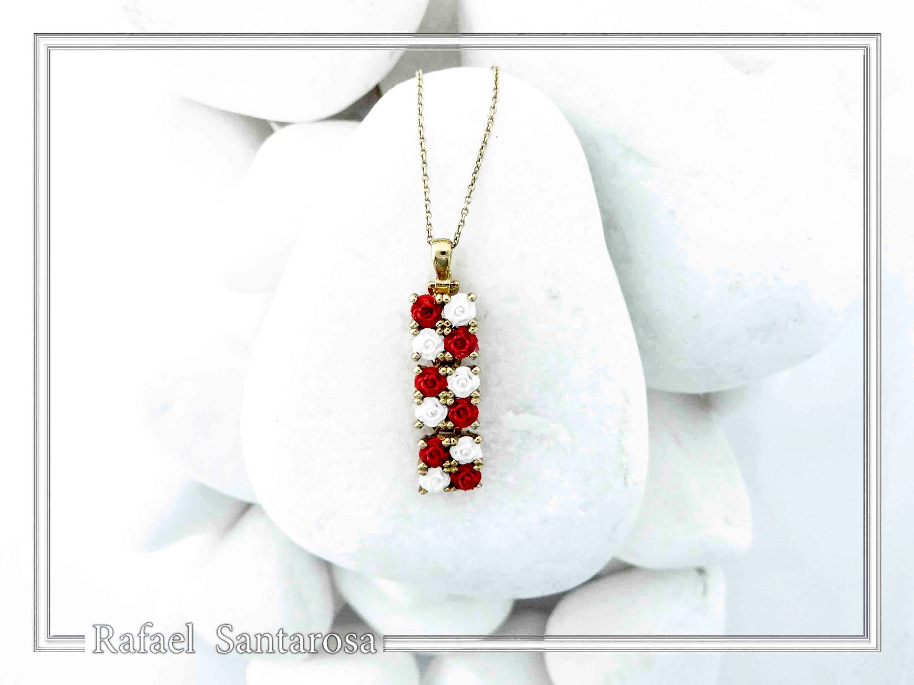 Handmade Rose Flowers Gems Pave Pendant: 18 K Gold-Filled Sterling Silver Beaded Floral Necklace — additional product image 5 from Rafael Santarosa Fine Jewelry
