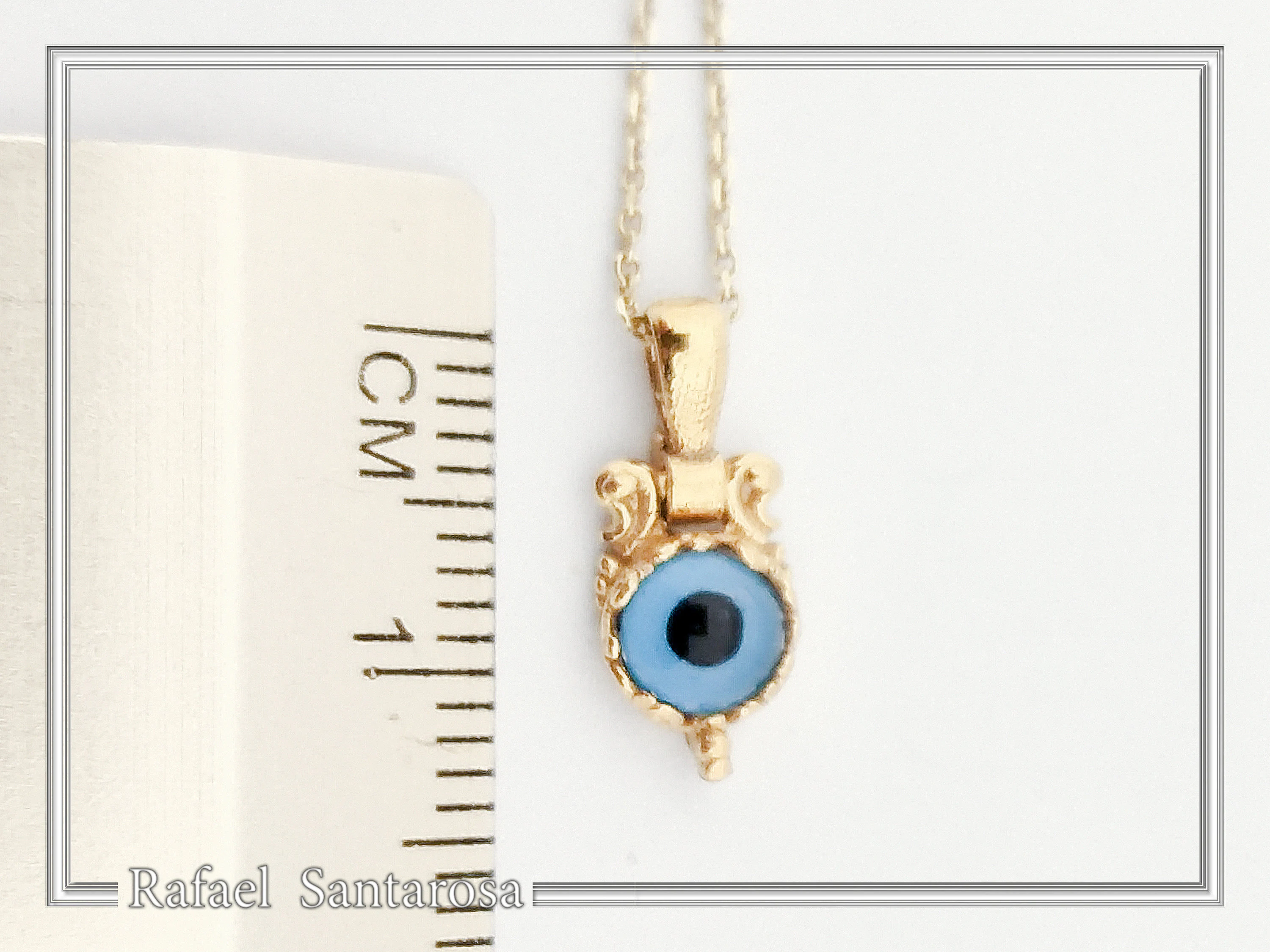 Evil Eye Necklace, Byzantine Filigree Talisman Against Evil: Sterling Silver 18K Gold Filled Charm — additional product image 8 from Rafael Santarosa Fine Jewelry