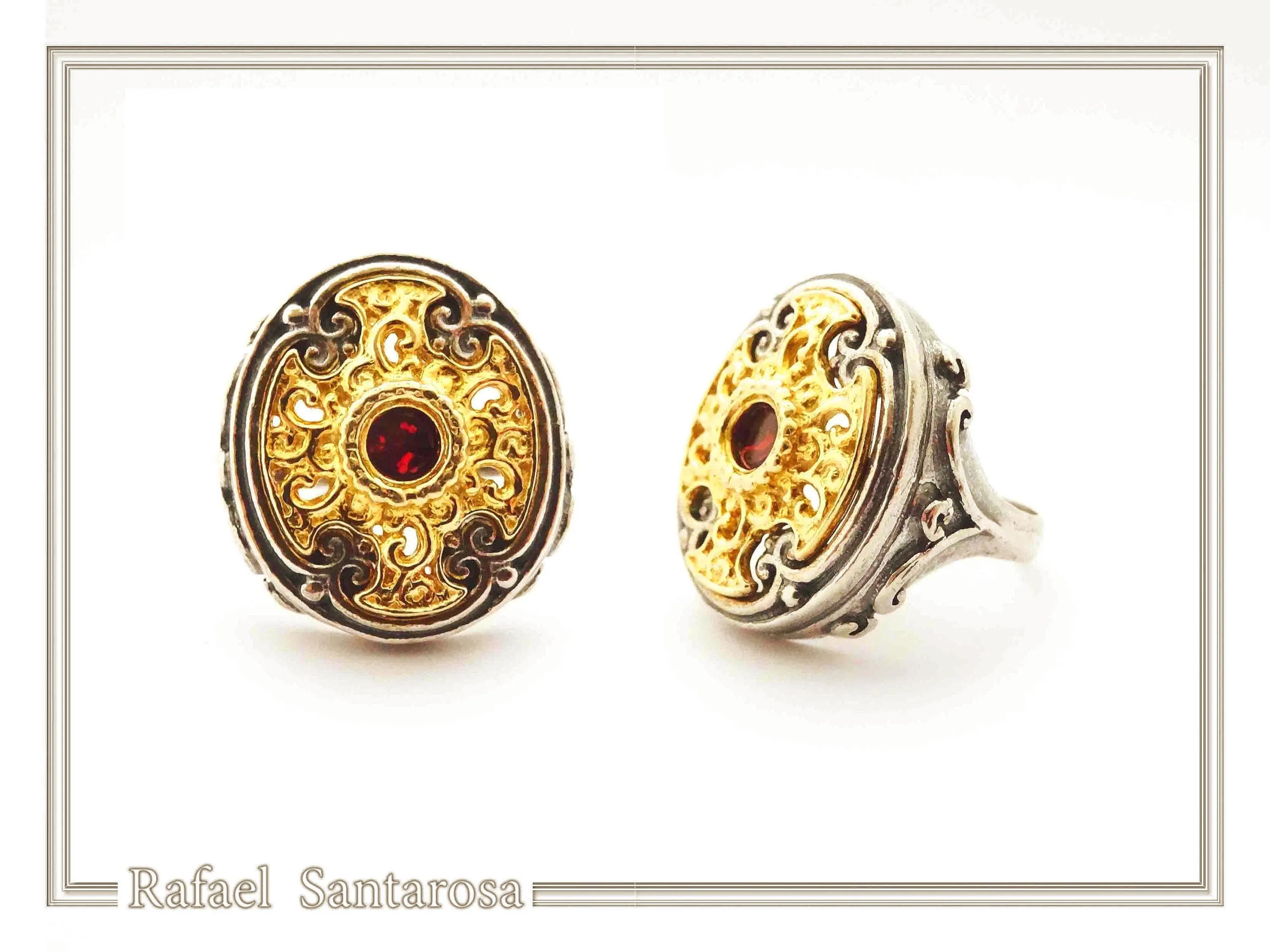 Byzantine Natural Garnet Ring for Her: Oxidized and 18K Gold filled Sterling Silver — additional product image 6 from Rafael Santarosa Fine Jewelry