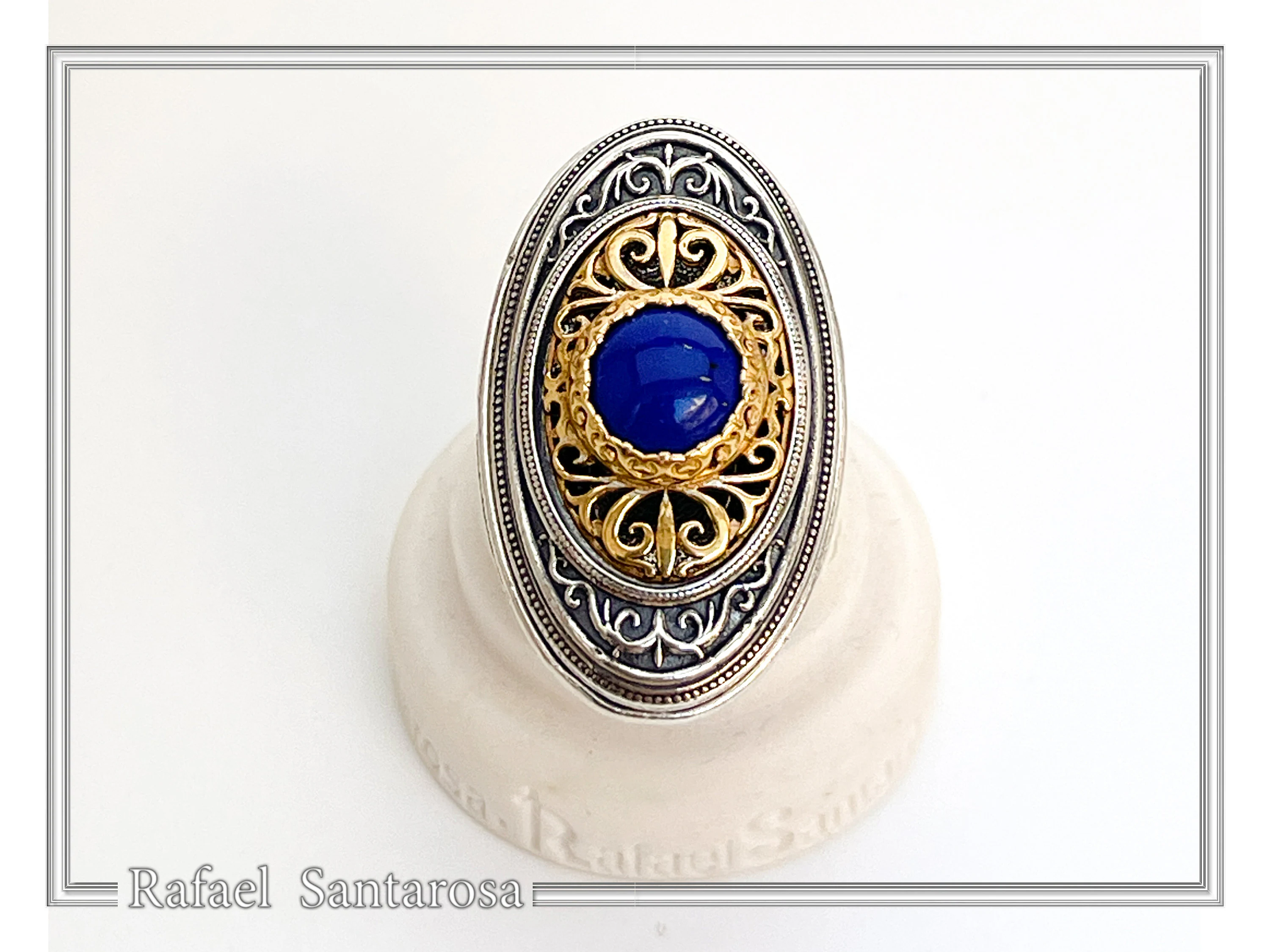 Natural Lapis Lazuli Big Byzantine Ring: Oxidized & 18k Gold Filled Sterling Silver — additional product image 4 from Rafael Santarosa Fine Jewelry