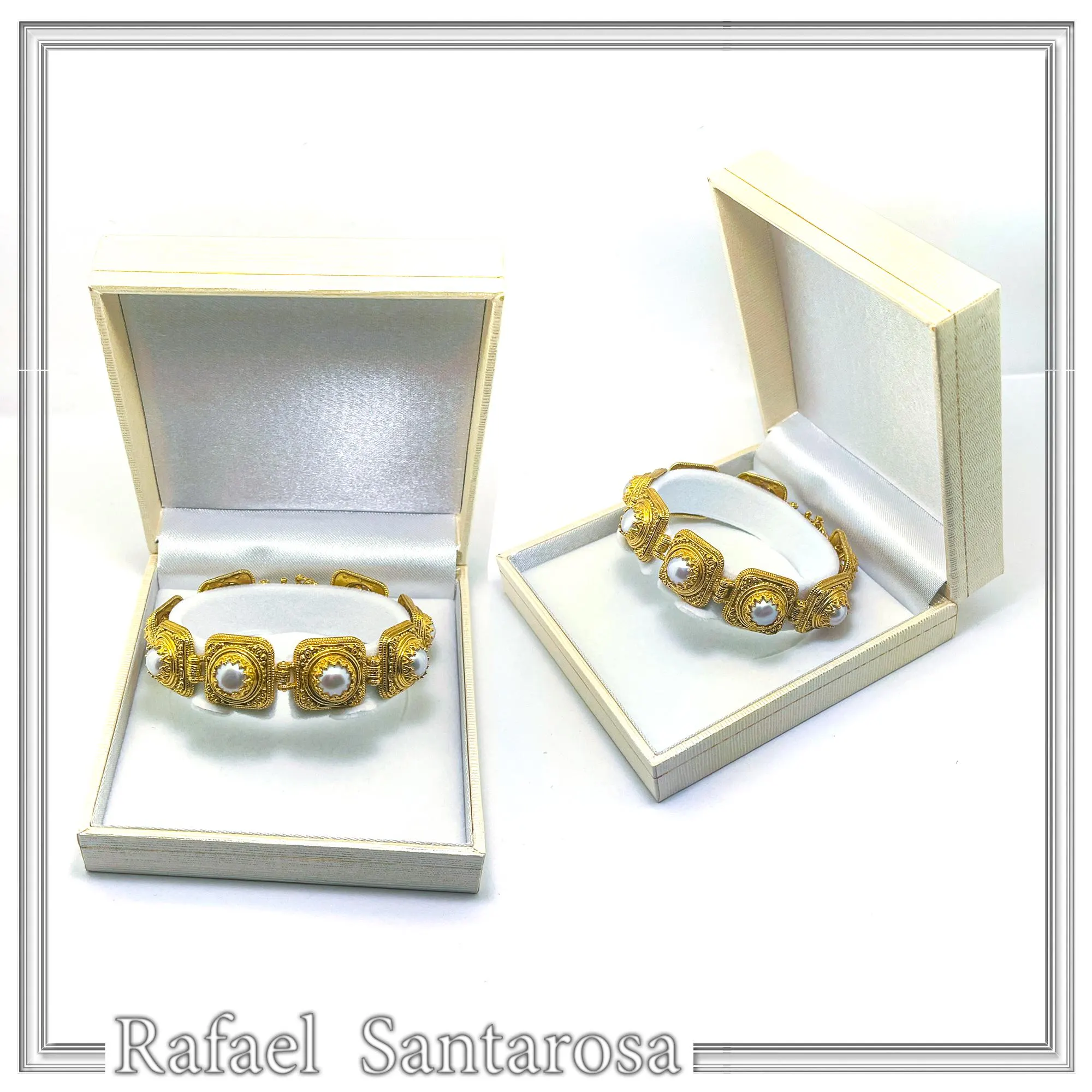 Freshwater Pearl Ancient Greek Way Filigree Beaded Bracelet: Sterling Silver 18K Gold Filled — additional product image 10 from Rafael Santarosa Fine Jewelry