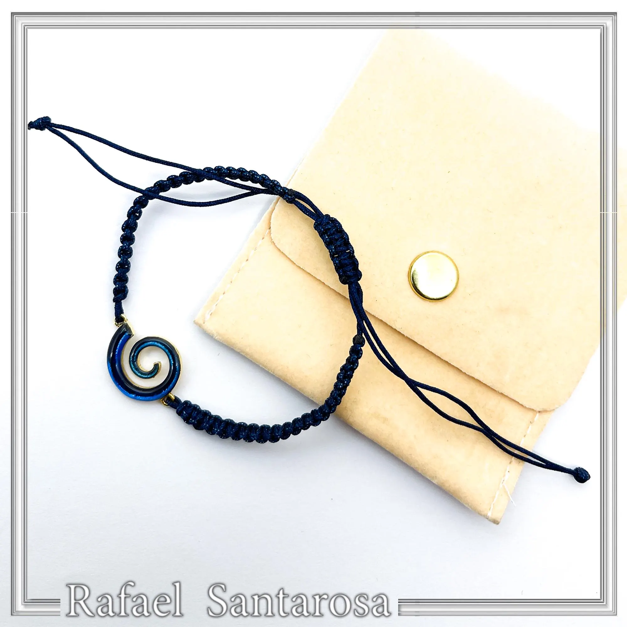 Blue Enamel Spiral Eternity Symbol Macrame Cord Charm Bracelet: 18K Gold Filled Sterling Silver — additional product image 9 from Rafael Santarosa Fine Jewelry