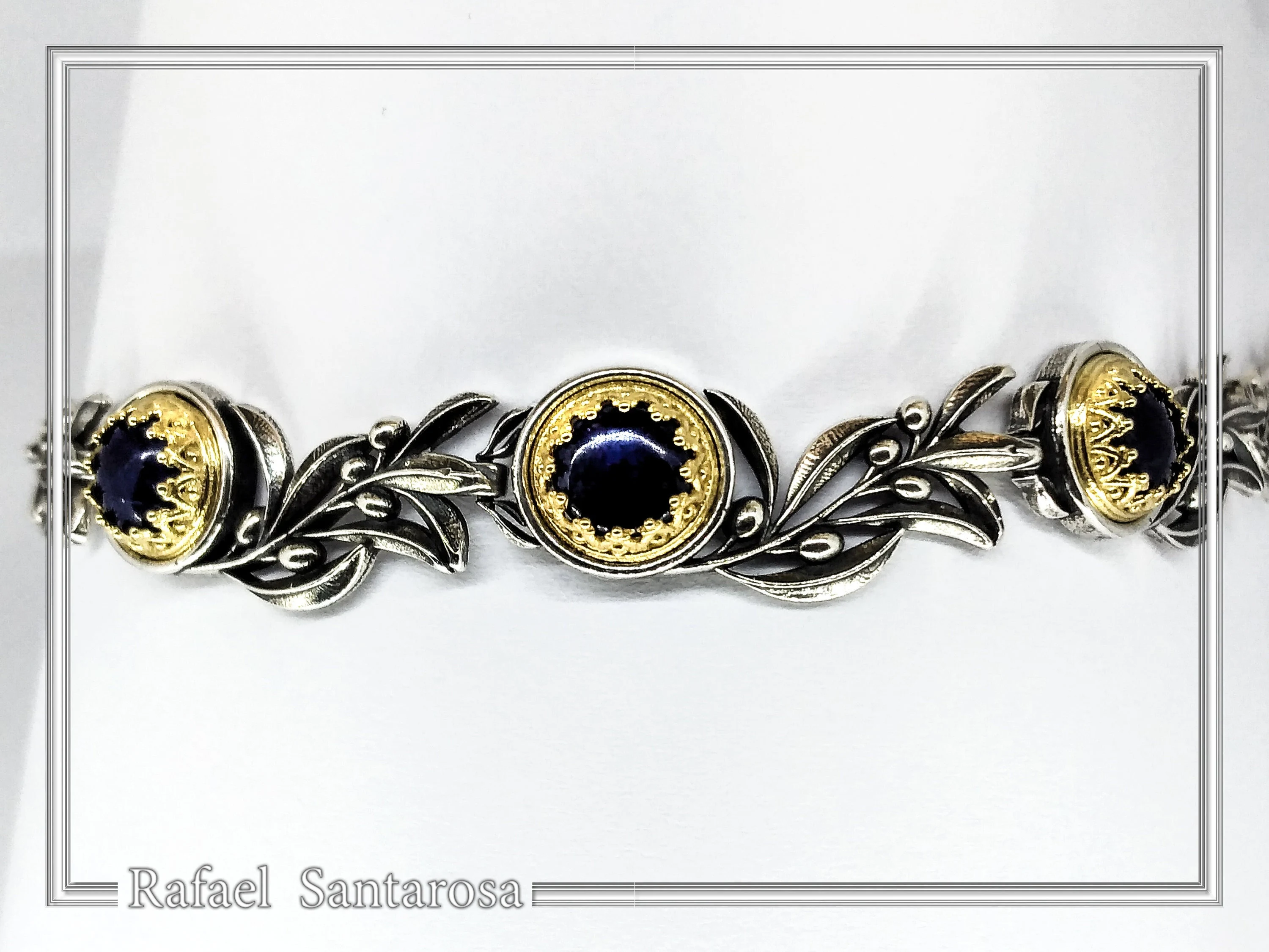 Genuine Lapis Lazuli Olive Branch beaded Nature Symbol Necklace, Floral Sterling Silver Jewelry — additional product image 6 from Rafael Santarosa Fine Jewelry