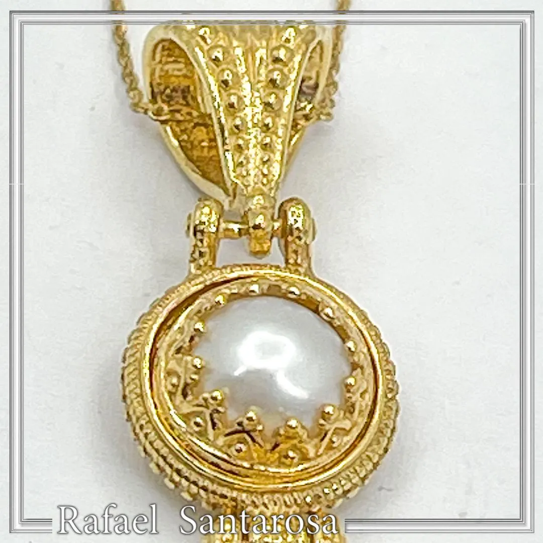 Natural pearl Byzantine Filigree Dangle Pendant: Sterling Silver 18K Gold Filled — additional product image 10 from Rafael Santarosa Fine Jewelry