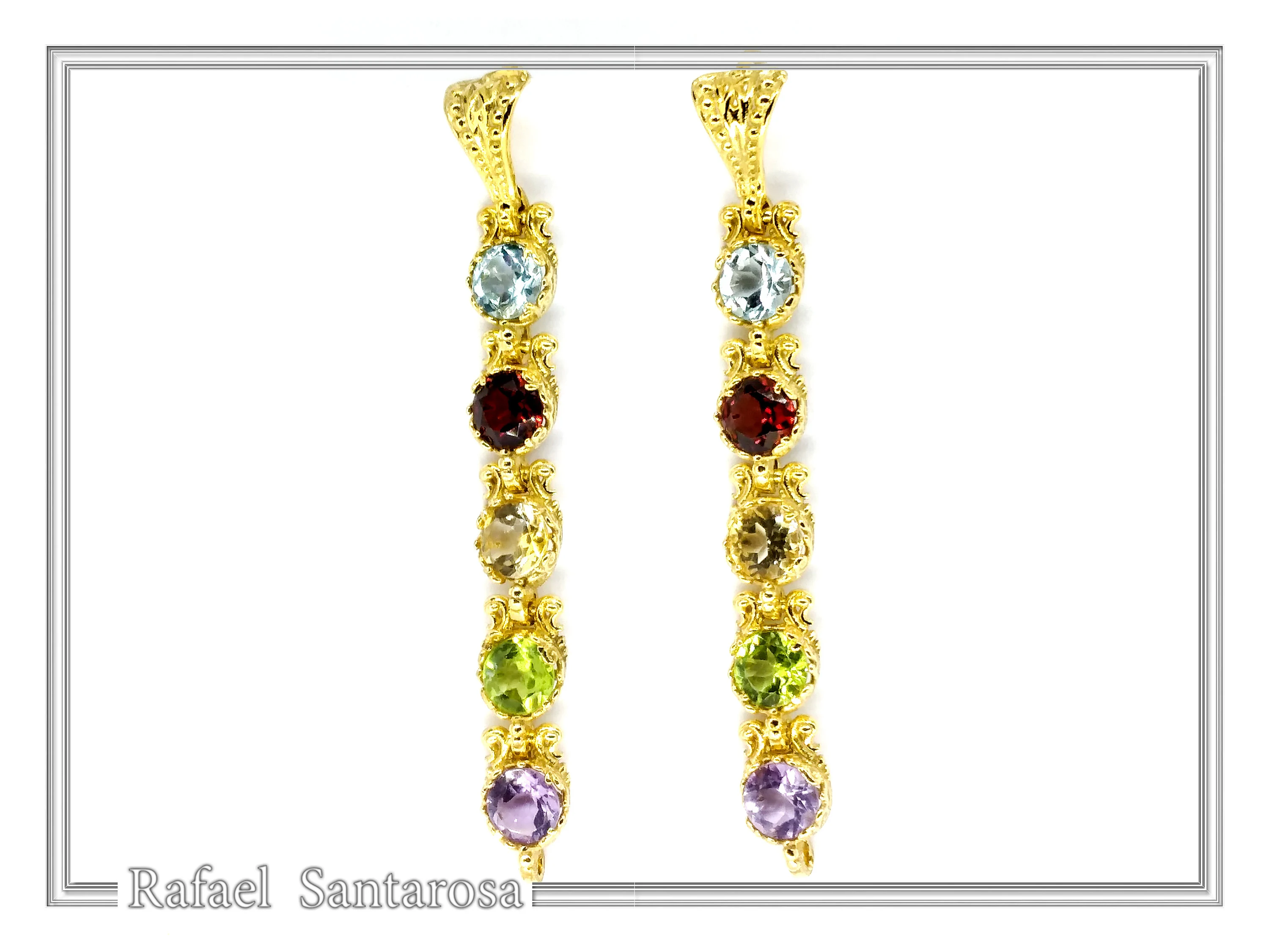18k Gold Byzantine Filigree Multi Gemstone Dangle Beaded Earrings: Multi Coloured Natural Gems — additional product image 8 from Rafael Santarosa Fine Jewelry