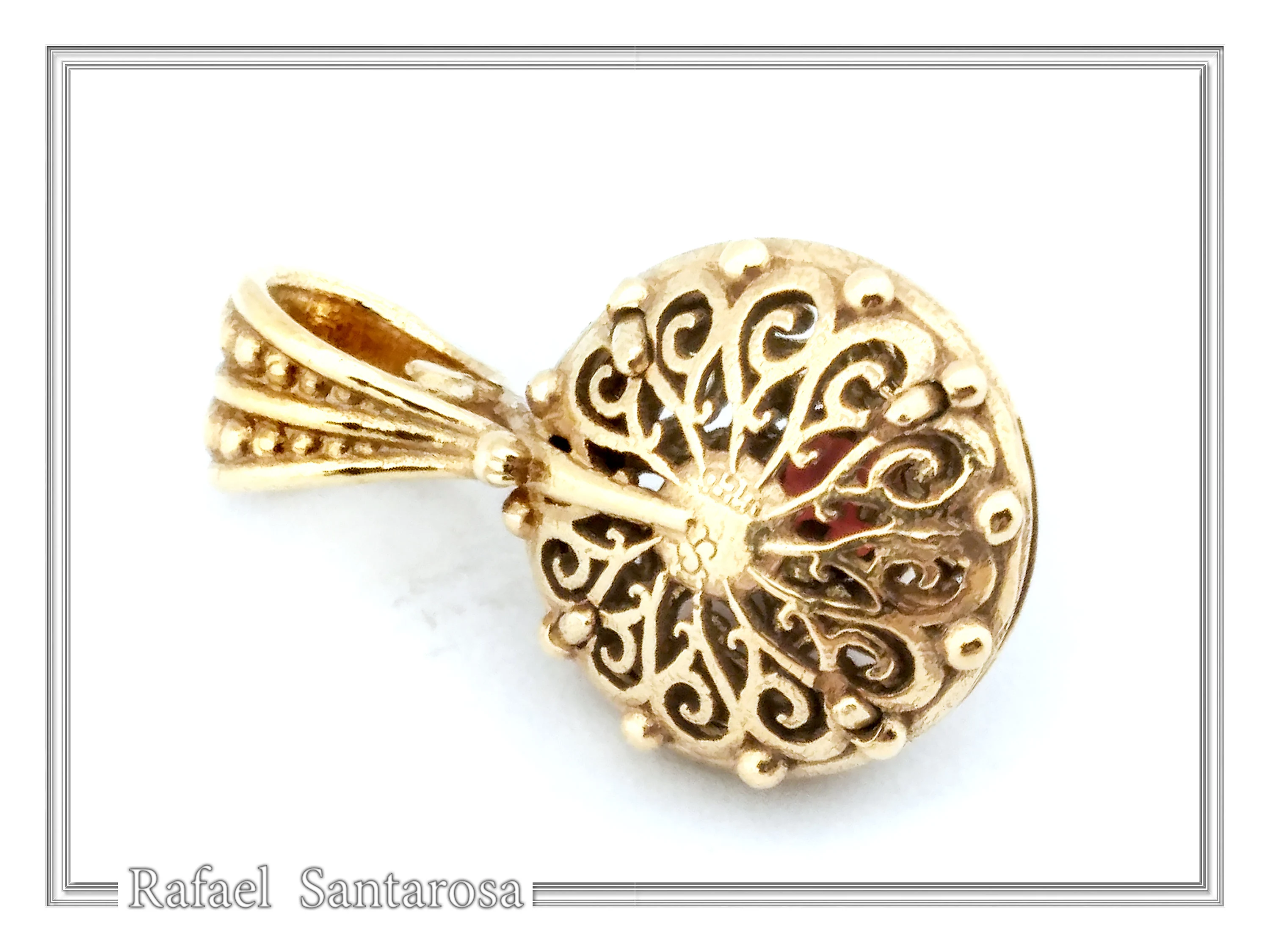 18K Solid Gold Natural Gemstone Byzantine Pendant: Handmade Filigree Necklace, Garnet, Topaz, peridot, Amethyst — additional product image 5 from Rafael Santarosa Fine Jewelry