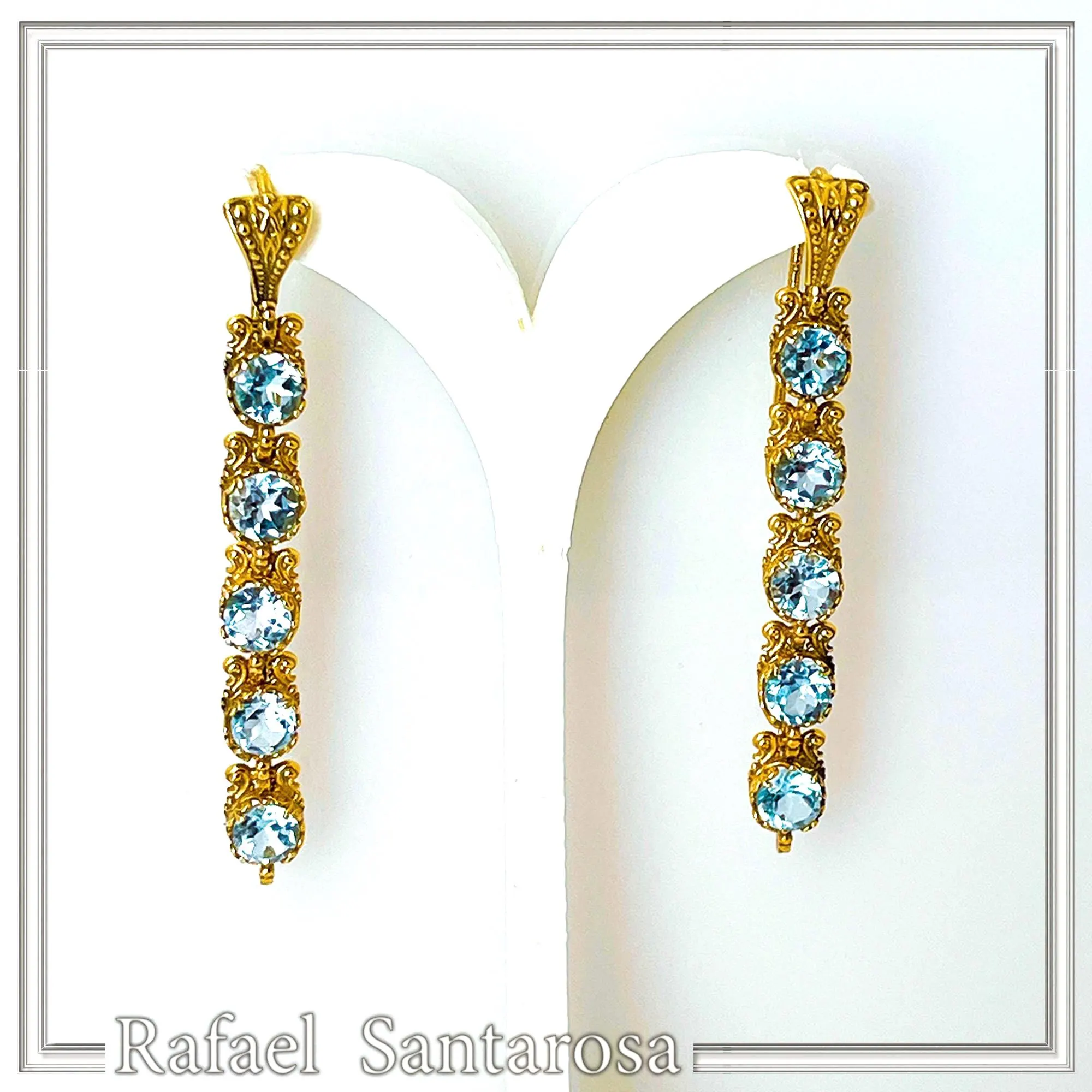 Sky Blue Topaz Vintage Drop Dangle Earrings, 18K Gold Filled Silver, Bridal Jewelry Gift — additional product image 9 from Rafael Santarosa Fine Jewelry