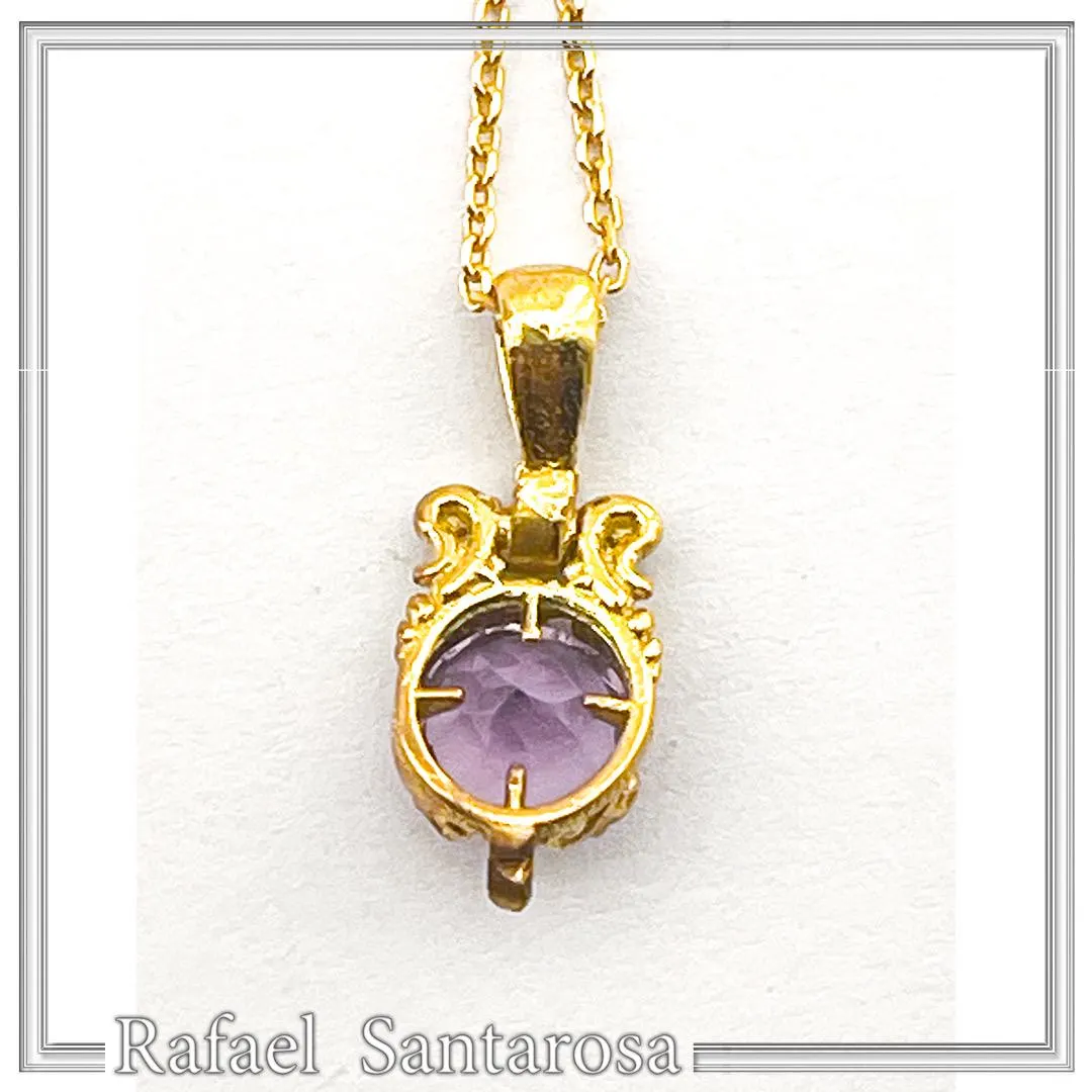 Natural Amethyst Byzantine Delicate Charm Necklace: Filigree Sterling Silver Bezel 18K Gold-Filled — additional product image 8 from Rafael Santarosa Fine Jewelry