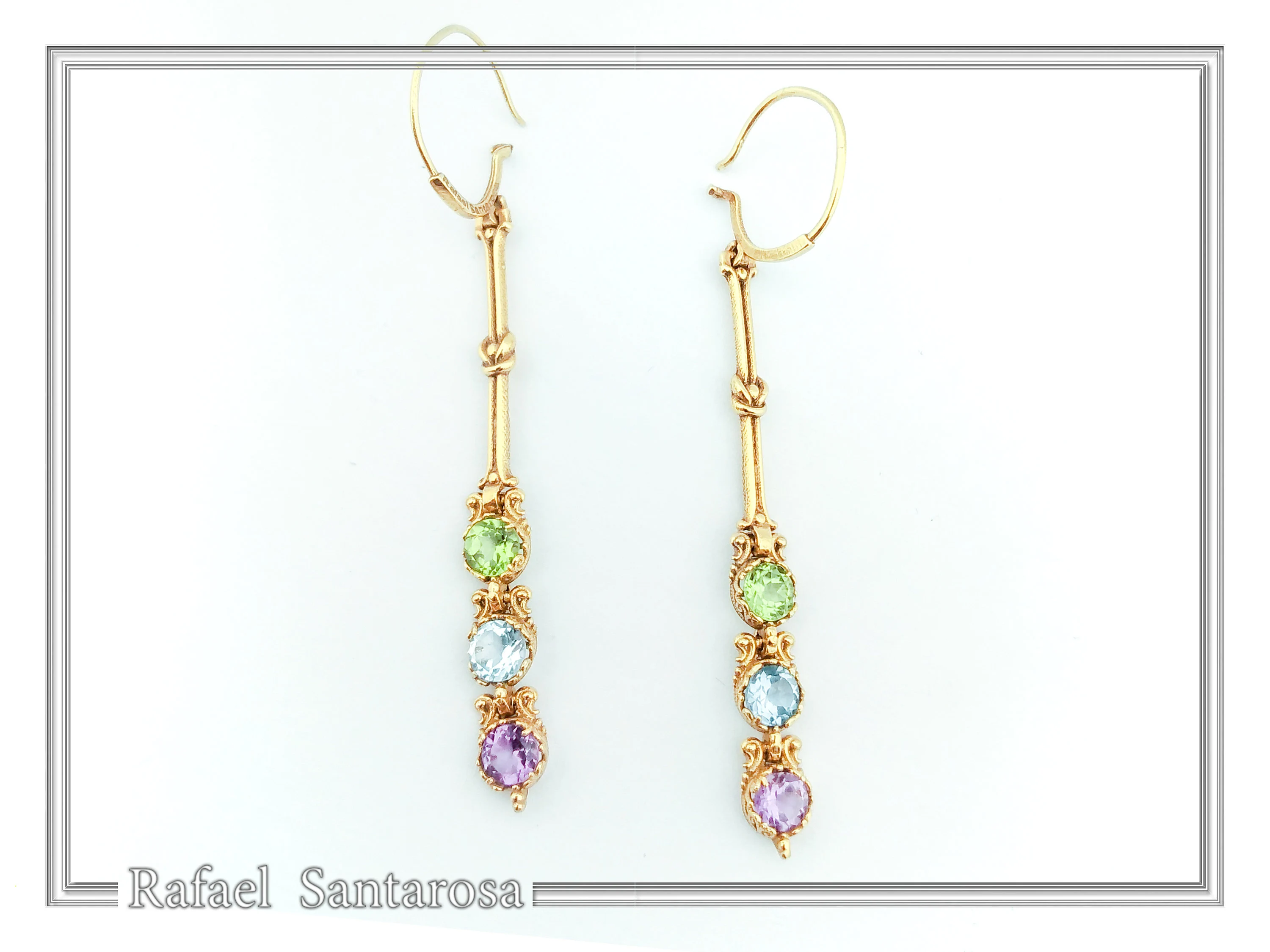 Topaz, Peridot, Amethyst Natural Gemstone Dangle Earrings: Gold Filled Sterling Silver — additional product image 6 from Rafael Santarosa Fine Jewelry