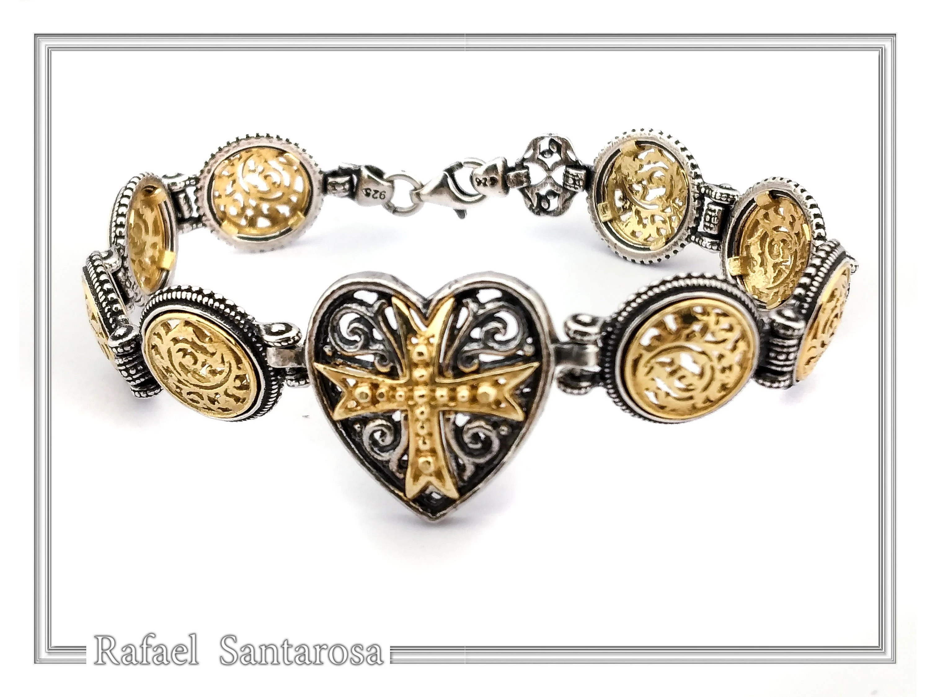 Byzantine Maltese Cross Holy Heart Knights Bracelet: Oxidized Sterling Silver and 18K Gold Filled — additional product image 5 from Rafael Santarosa Fine Jewelry