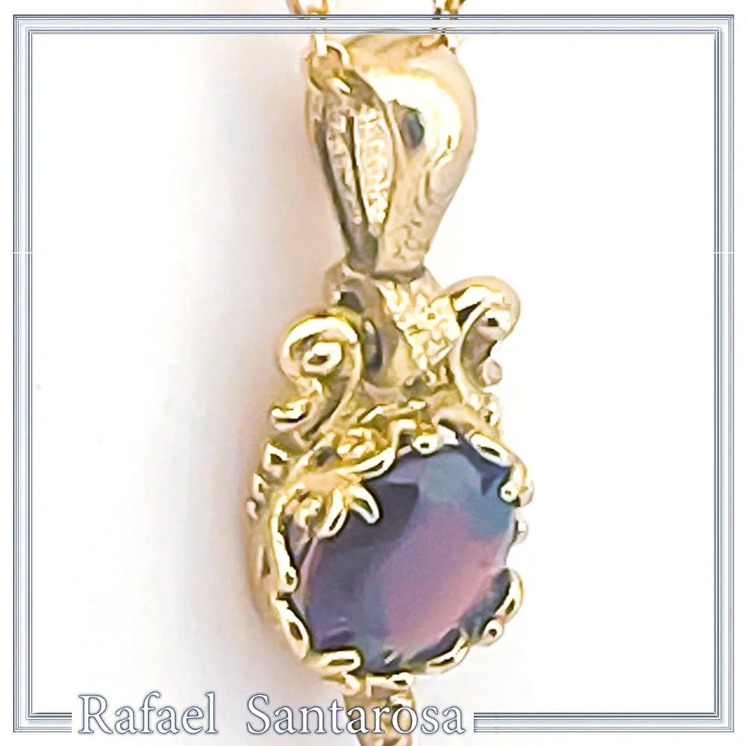 Brilliant Cut Red Garnet Byzantine Style Filigree Necklace: Sterling Silver 18K Gold-Filled Pendant — additional product image 2 from Rafael Santarosa Fine Jewelry
