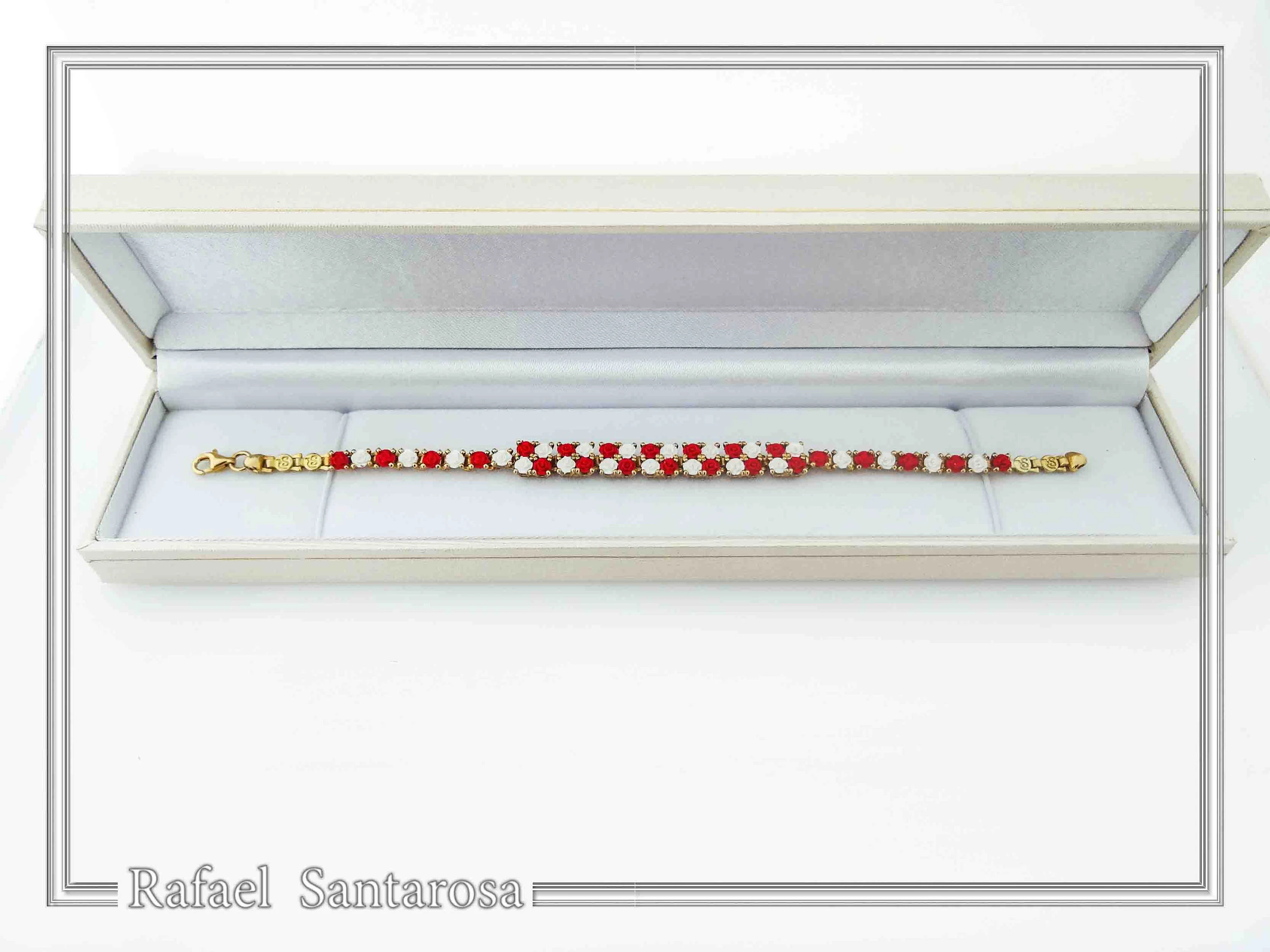 Tennis bracelet with red & white rose flowers on square beads. 18K gold filled silver — additional product image 8 from Rafael Santarosa Fine Jewelry