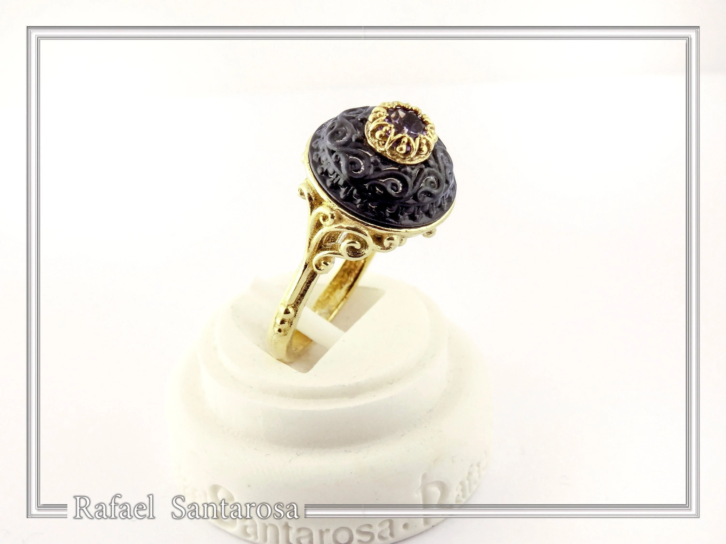 Natural Amethyst Black and Gold Byzantine Ring: 18K Gold Filled & Oxidized Sterling Silver — additional product image 2 from Rafael Santarosa Fine Jewelry
