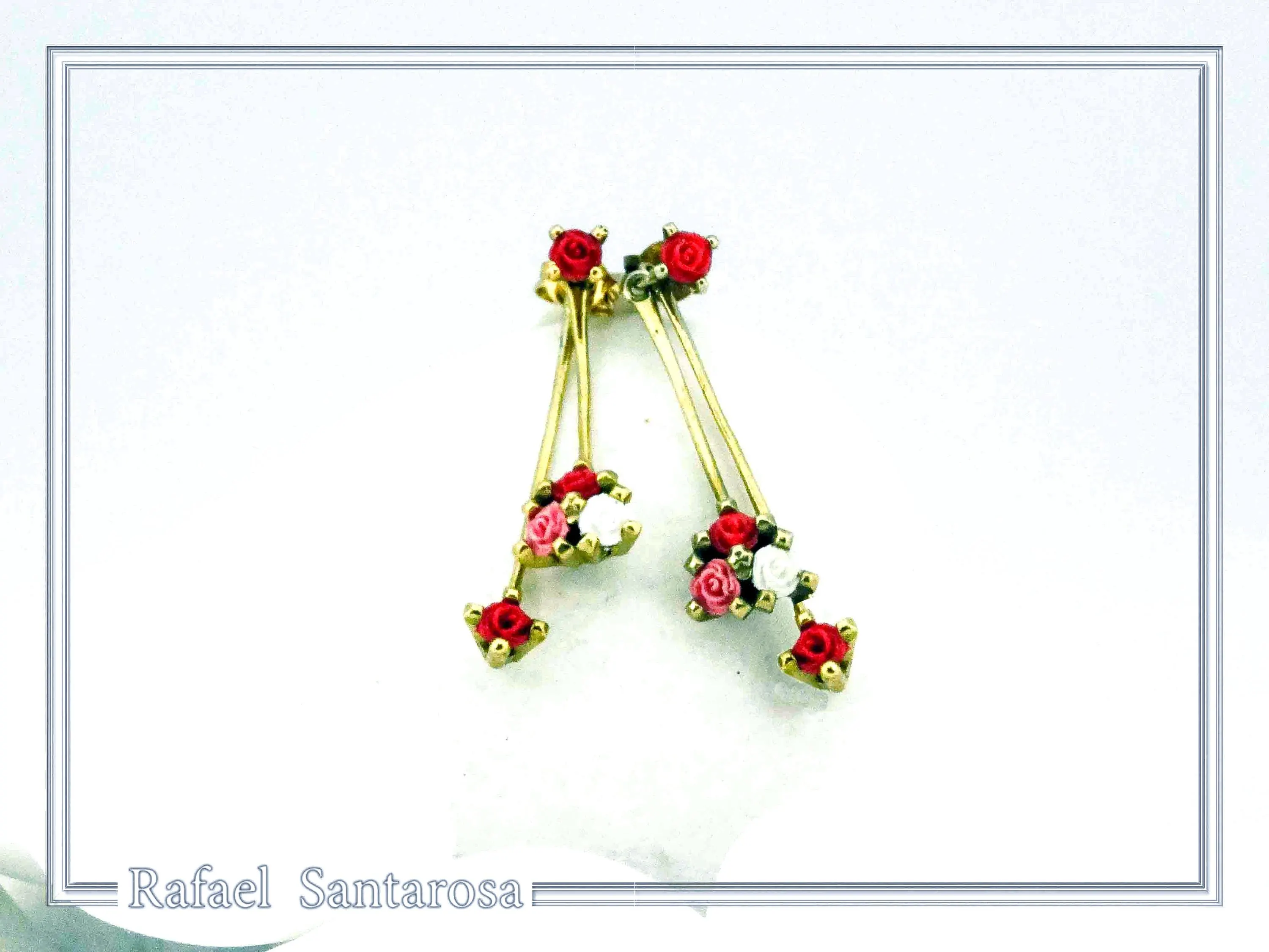 Red Rose Dangle Earrings: 18K Gold Filled Sterling Silver Floral Bouquet — additional product image 3 from Rafael Santarosa Fine Jewelry