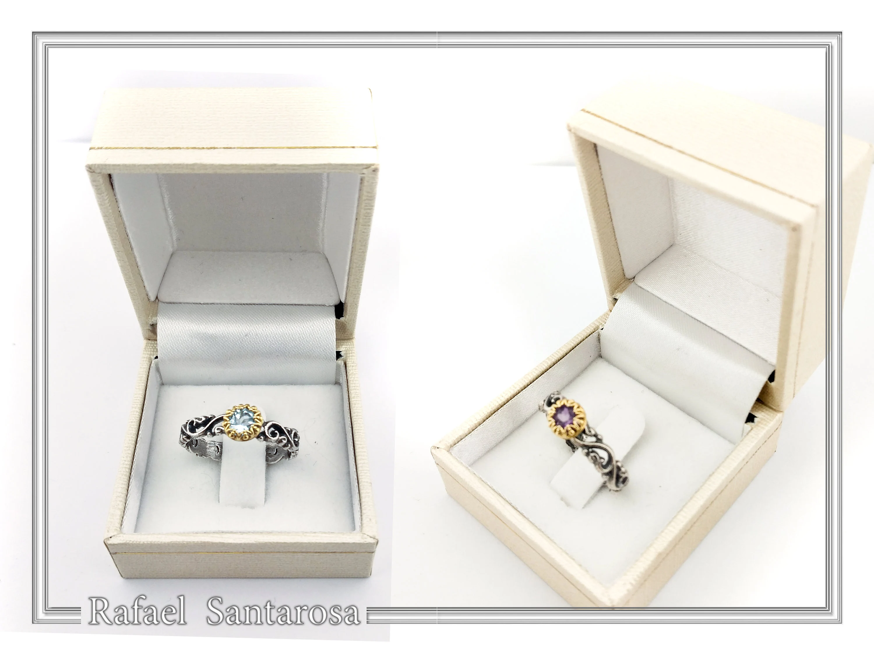 Genuine Gemstones Stacking Ring: Oxidized Sterling Silver & Gold-Filled Bezel — additional product image 10 from Rafael Santarosa Fine Jewelry