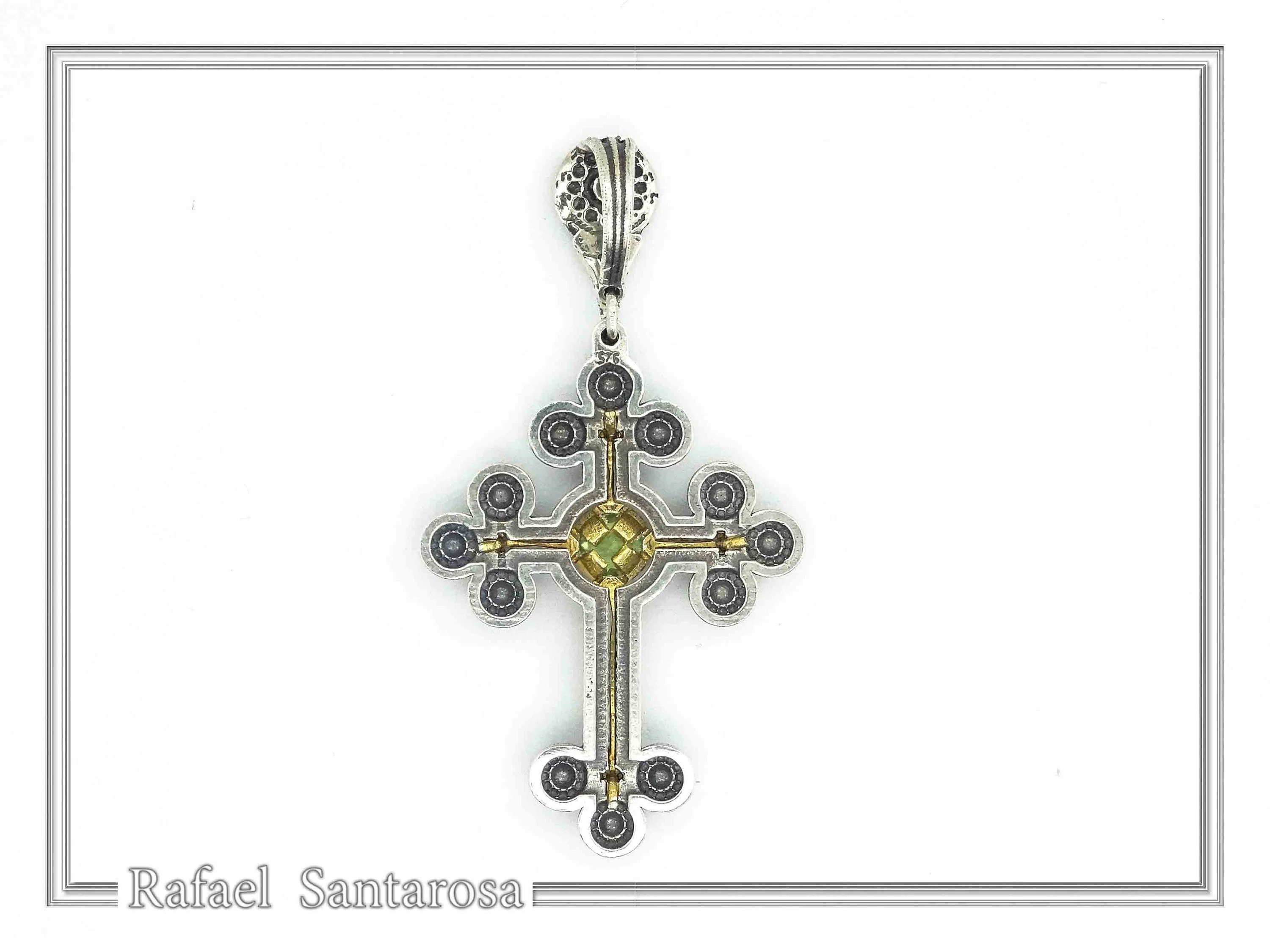 Peridot, Garnet, Topaz, Amethyst, Pearl or Lapis Oxidized Sterling Silver Byzantine Cross Religious Necklace — additional product image 7 from Rafael Santarosa Fine Jewelry
