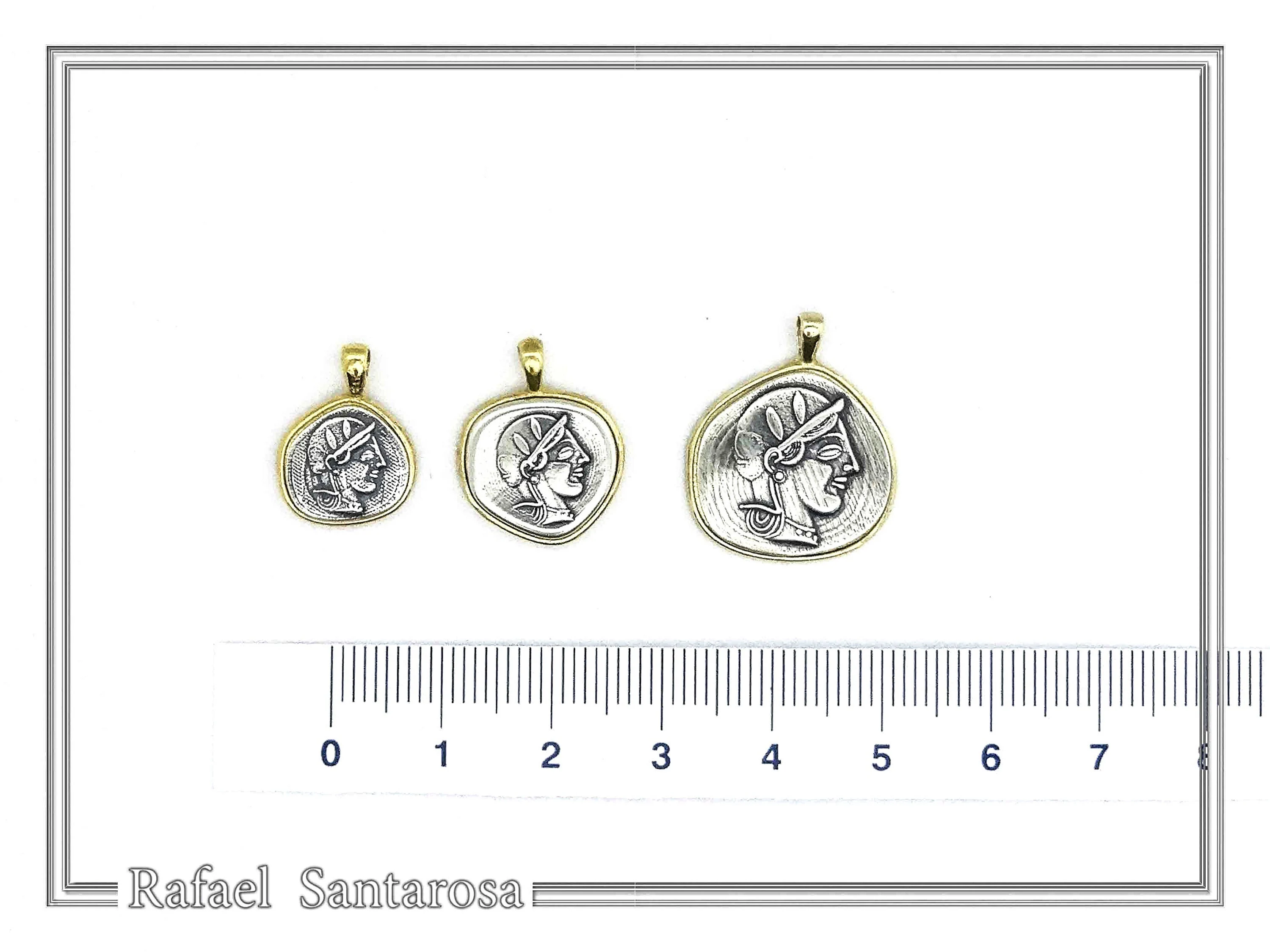 Athena Goddess Coin Pendant, Greek Museum Replica Necklace: Oxidized & 18K Gold Filled Sterling Silver — additional product image 8 from Rafael Santarosa Fine Jewelry