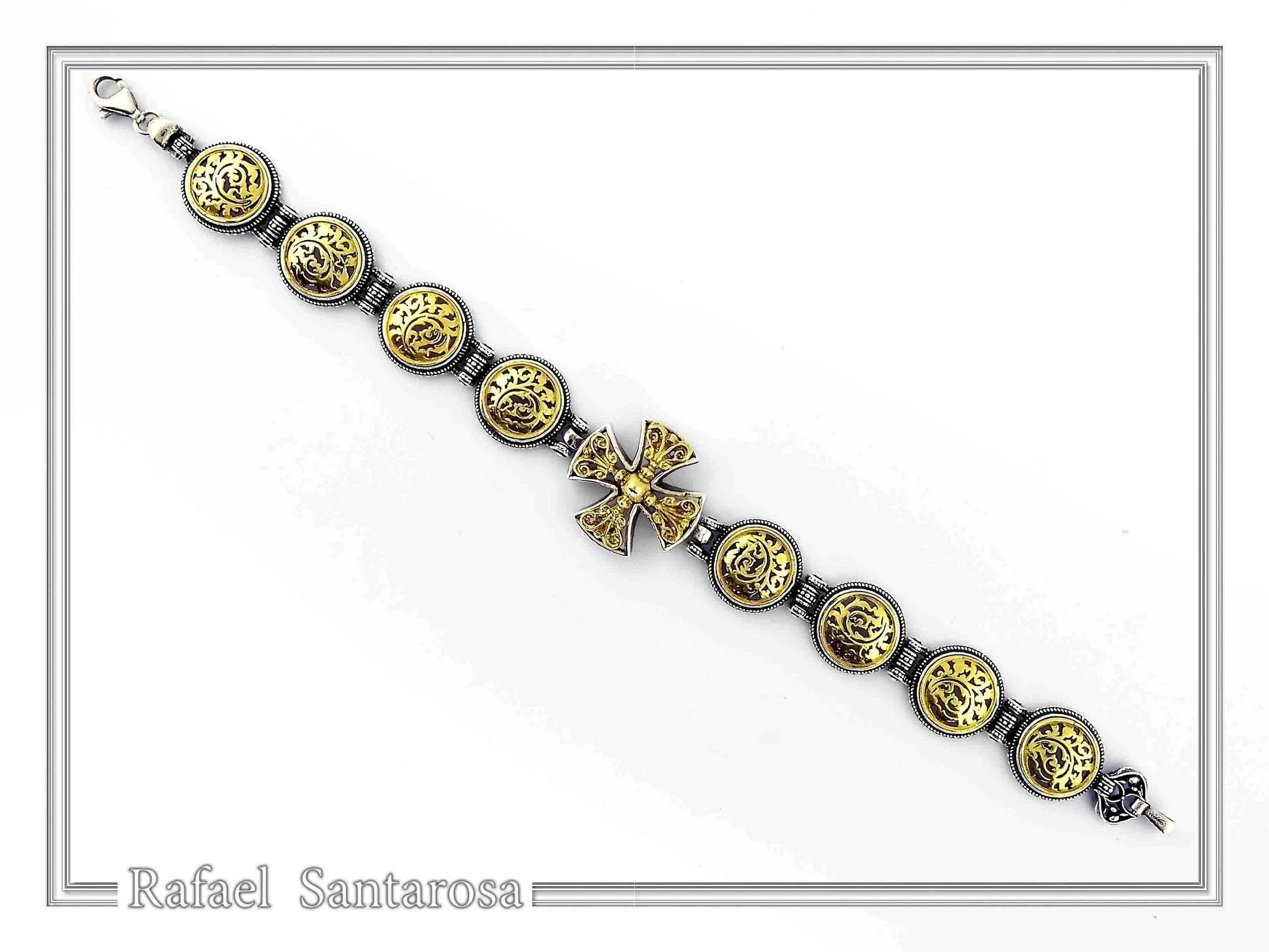 Byzantine Cross beaded Bracelet: handmade 18k Gold Filled and Oxidized Sterling Silver — additional product image 9 from Rafael Santarosa Fine Jewelry