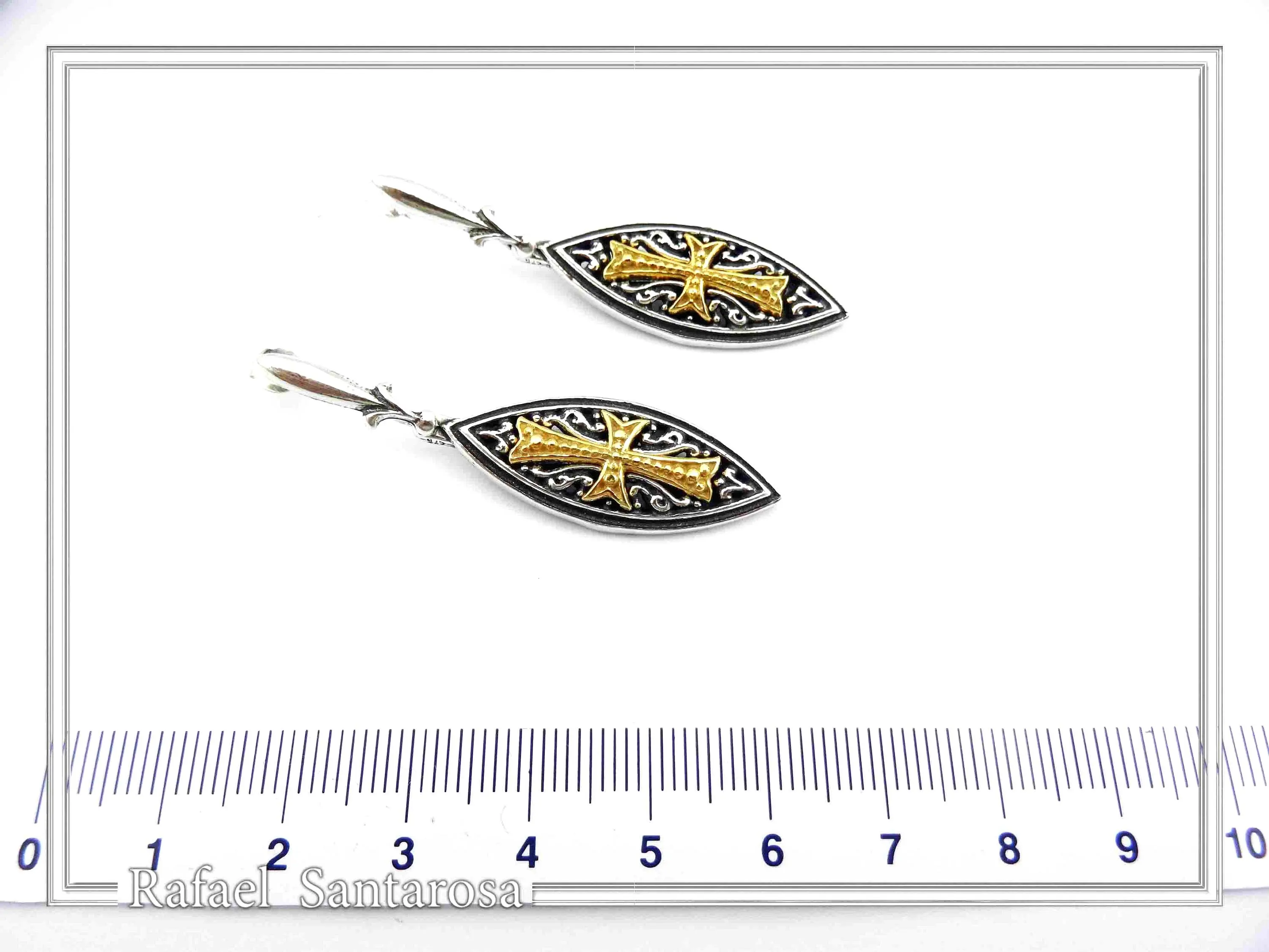 Maltese Cross Drop Earrings. Medieval Jewelry: Oxidized and 18K Gold-Filled Sterling Silver — additional product image 8 from Rafael Santarosa Fine Jewelry