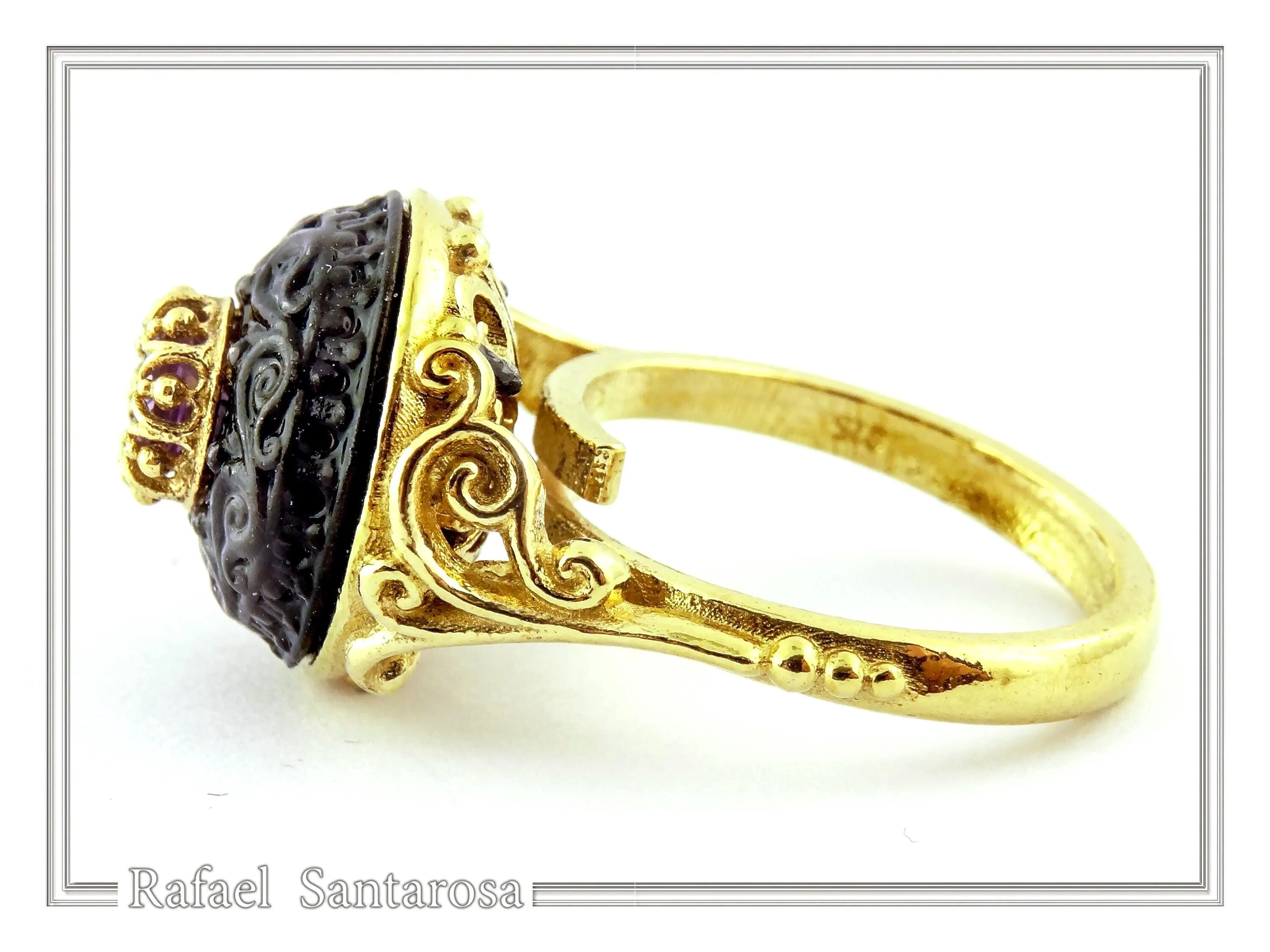 Natural Amethyst Black and Gold Byzantine Ring: 18K Gold Filled & Oxidized Sterling Silver — additional product image 3 from Rafael Santarosa Fine Jewelry