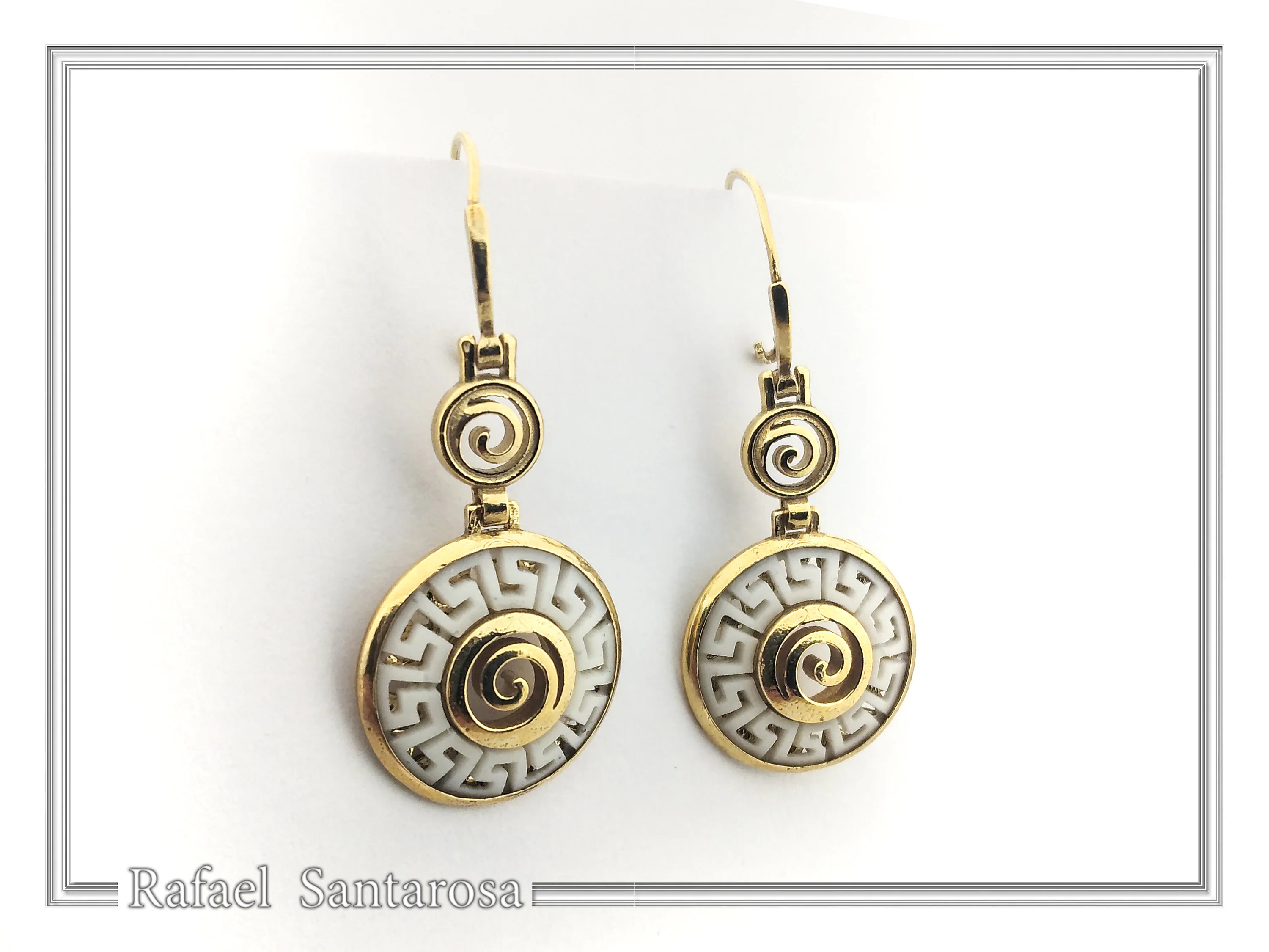 Handmade Marble Greek Key Spiral Dangle Earrings: Sterling Silver 18K Gold-Filled — additional product image 6 from Rafael Santarosa Fine Jewelry