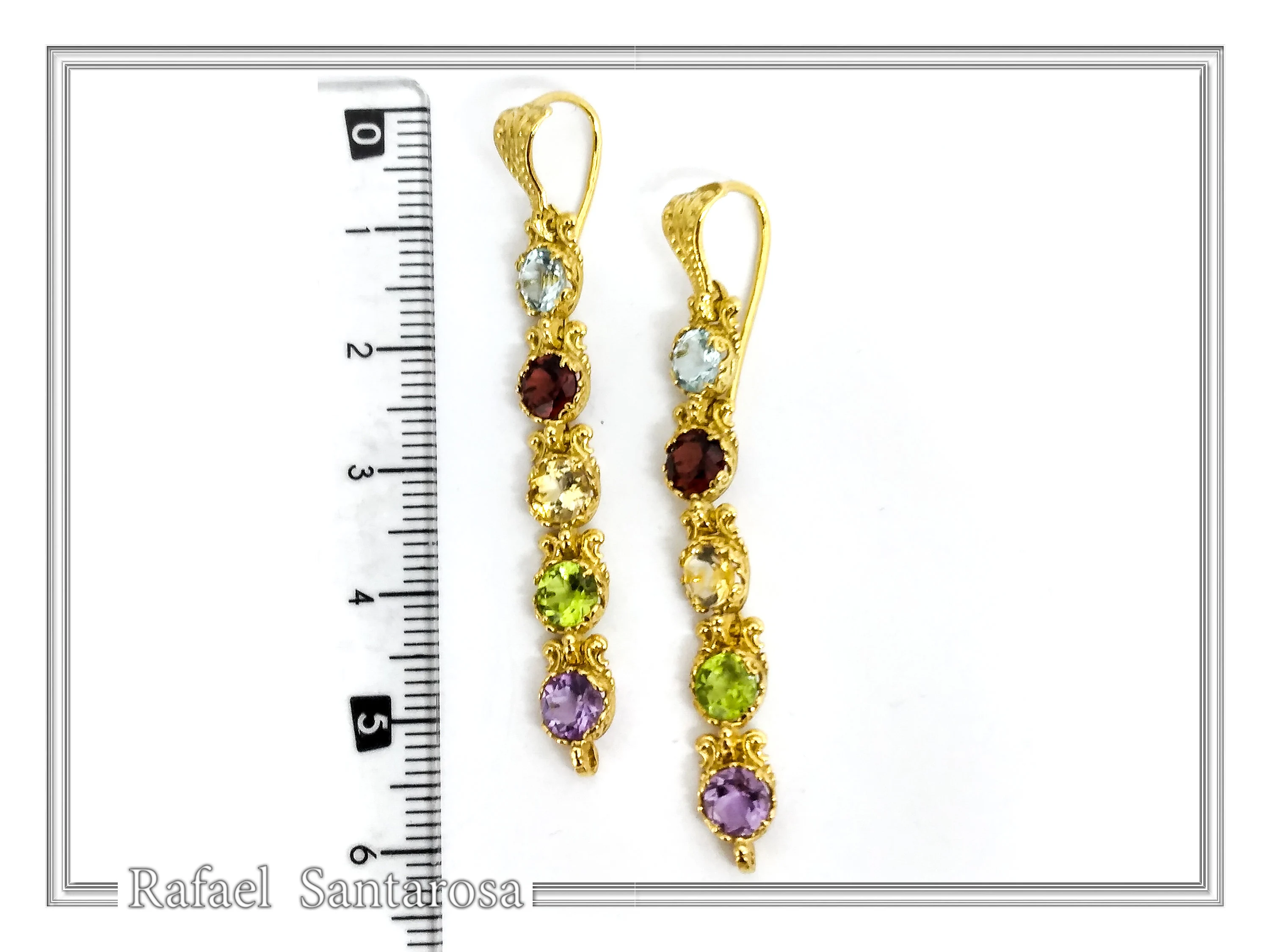 18k Gold Byzantine Filigree Multi Gemstone Dangle Beaded Earrings: Multi Coloured Natural Gems — additional product image 9 from Rafael Santarosa Fine Jewelry