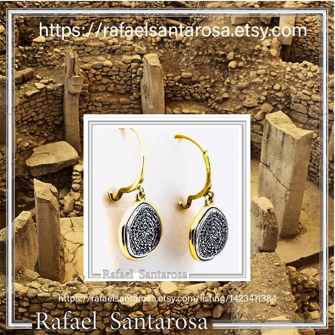 Phaistos Disc Ancient Greek Calendar Earrings: Sterling Silver, 18k Gold Filled, Museum Jewelry — additional product image 10 from Rafael Santarosa Fine Jewelry