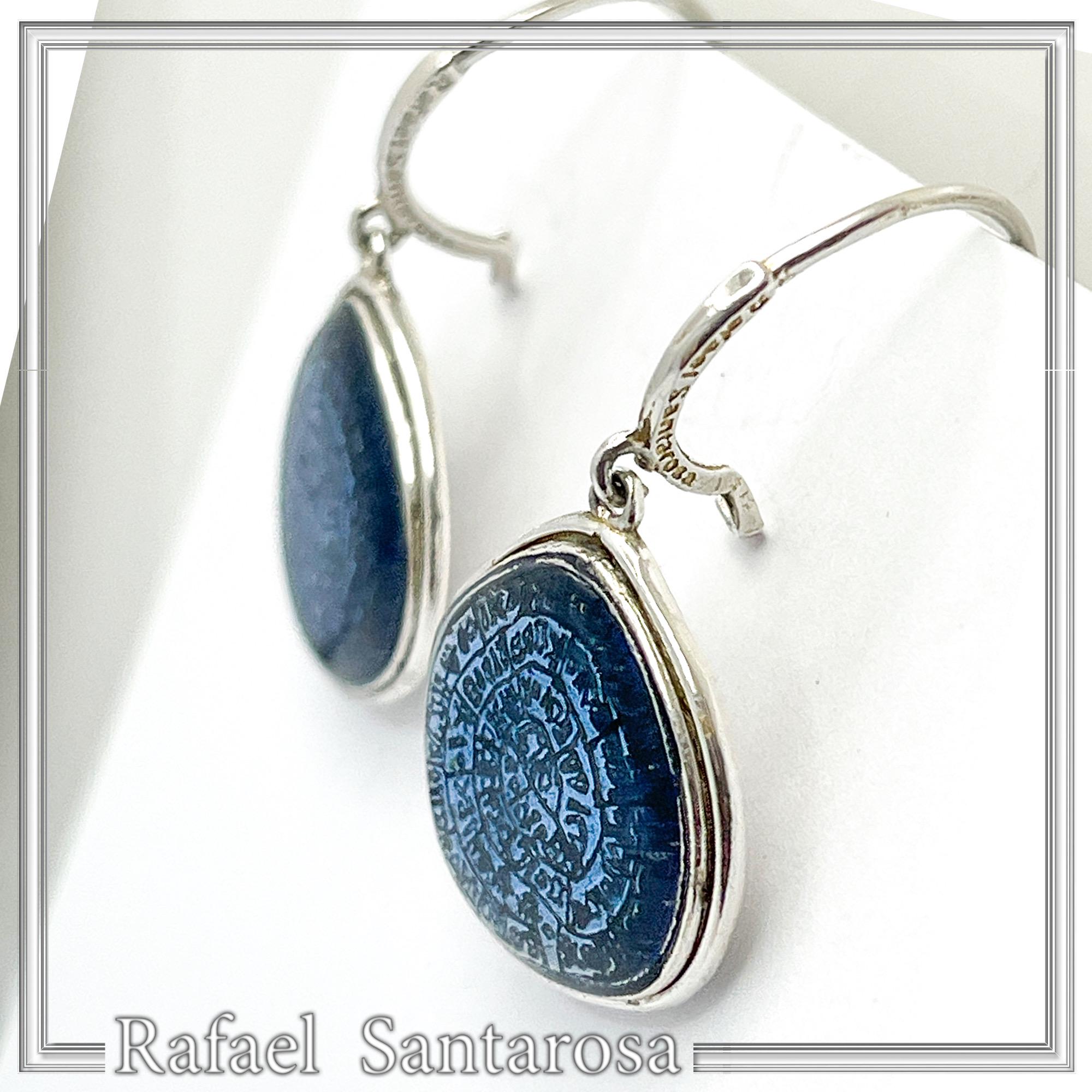 Ancient Minoan Calendar Replica Phaistos Disc Earrings: Oxidized Sterling Silver Sky Blue Transparent Enamel — additional product image 5 from Rafael Santarosa Fine Jewelry