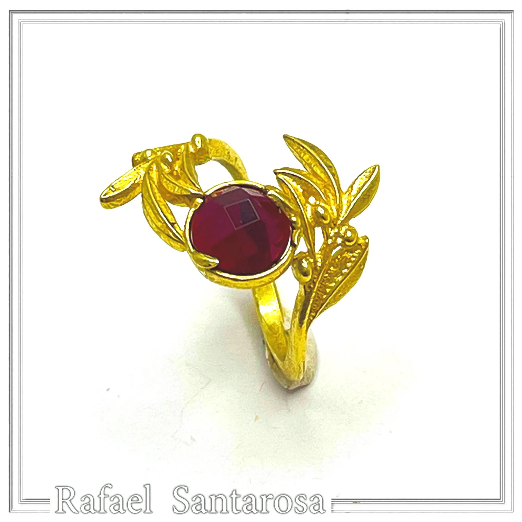 Floral Olive Leaf Ring: Adjustable Boho Birthstone Sterling Silver 18K gold filled Ring — additional product image 7 from Rafael Santarosa Fine Jewelry