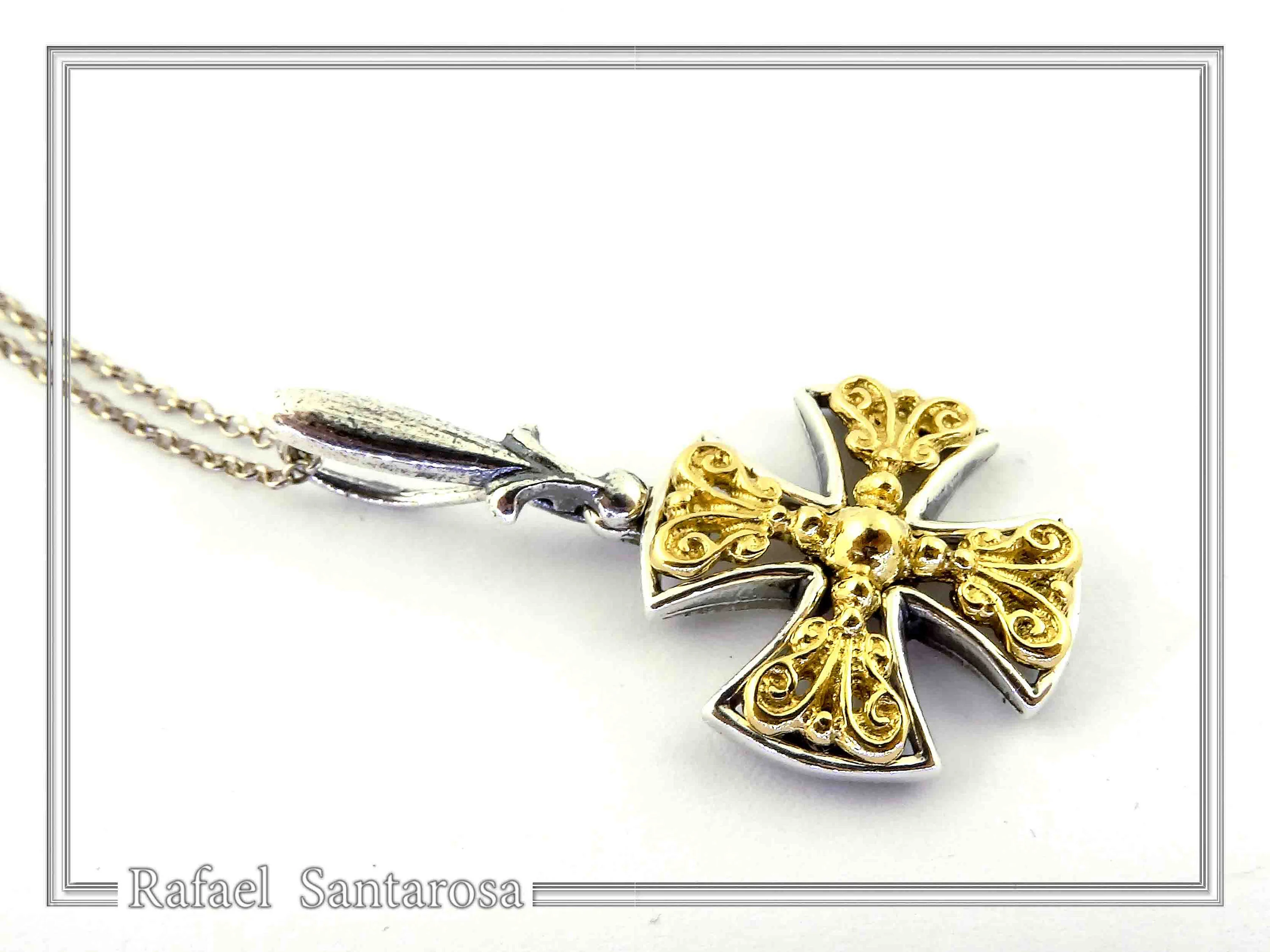 Byzantine Museum Religious Cross Pendant: 18K Gold Filled Filigree Cross on Oxidized Sterling Silver — additional product image 4 from Rafael Santarosa Fine Jewelry