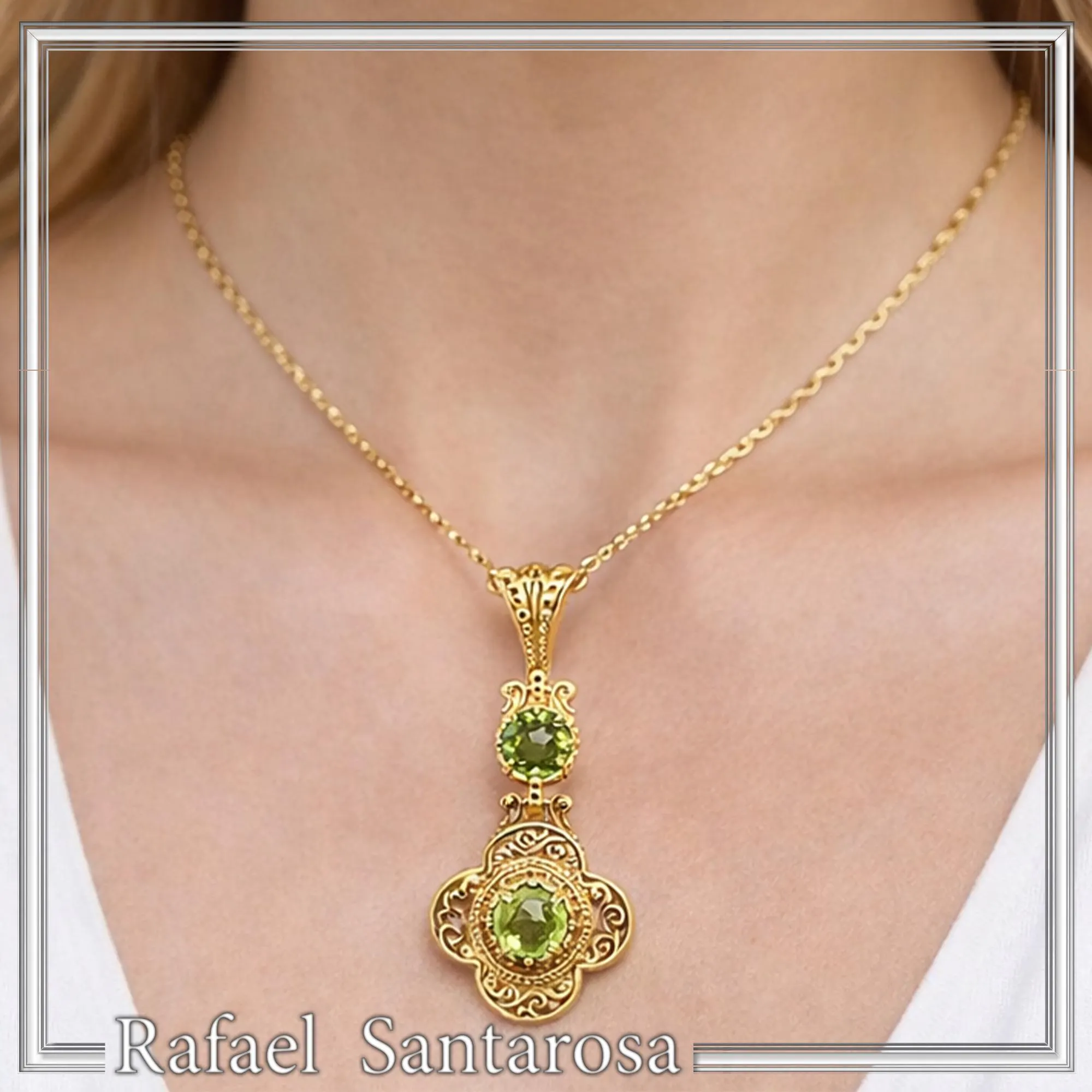 Byzantine Cross Pendant Sterling Silver 18k Gold Filled Peridot 5mm Gemstone Brilliant Cut Necklace — additional product image 5 from Rafael Santarosa Fine Jewelry