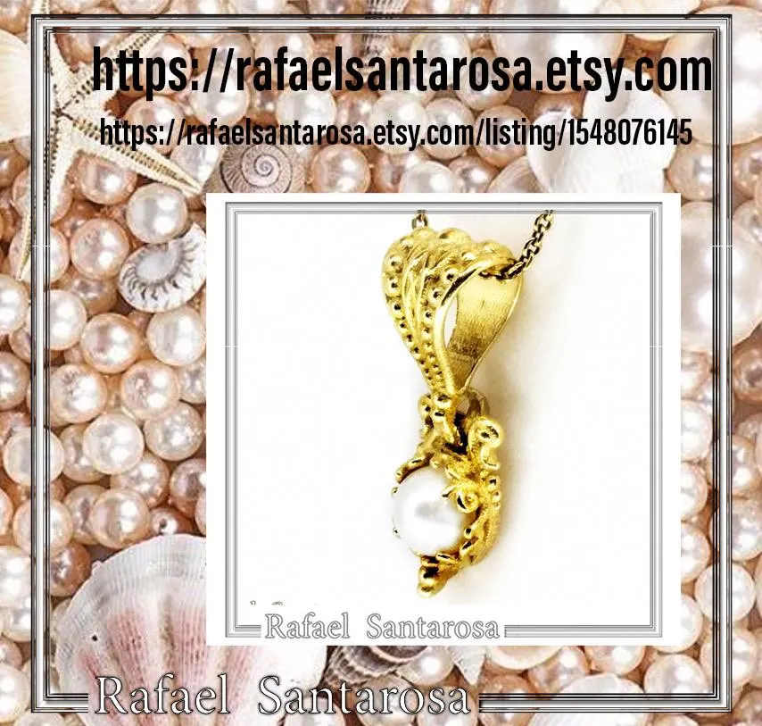 18K Solid Gold Byzantine Handmade Filigree Natural Pearl Pendant: Jewelry for her — additional product image 10 from Rafael Santarosa Fine Jewelry